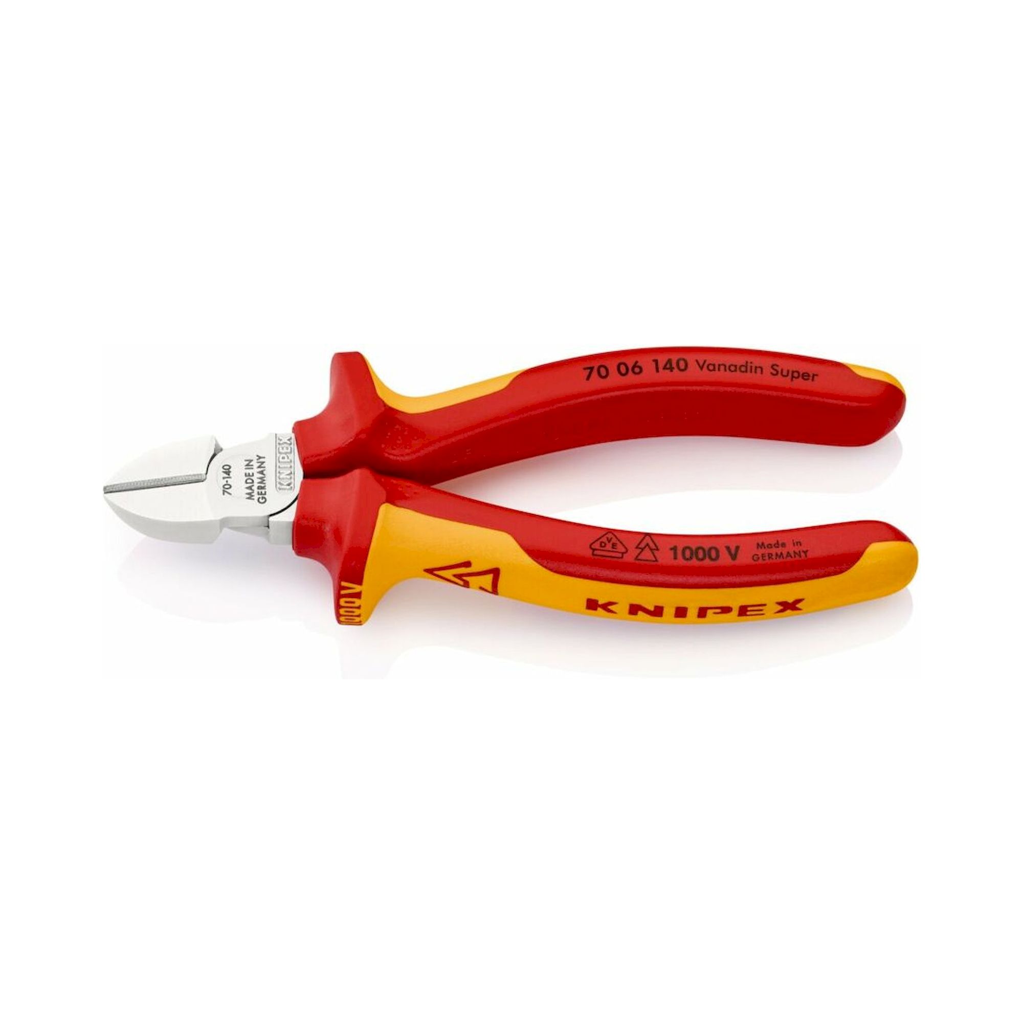 Knipex 70 06 140 SB. Seitenschneider, isoliert, mit Mehrkomponenten-Hüllen, VDE-geprüft, verchromt, 140 mm (SB-Karte/Blister)