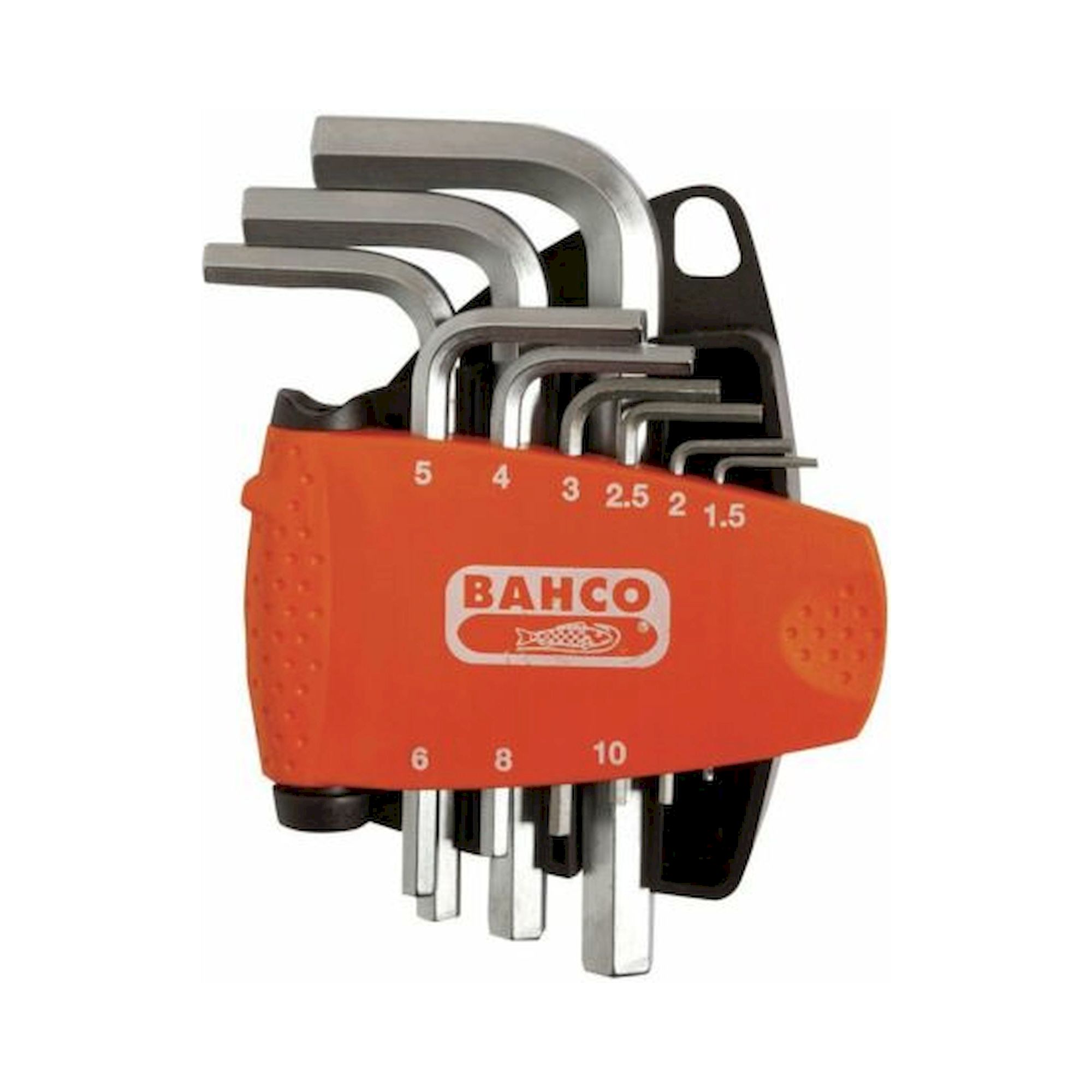 Bahco BE-9878. Winkelschraubendreher-Satz, Sechskant, metrisch, vernickelt, mit kompaktem Kunststoffhalter, 9-teilig