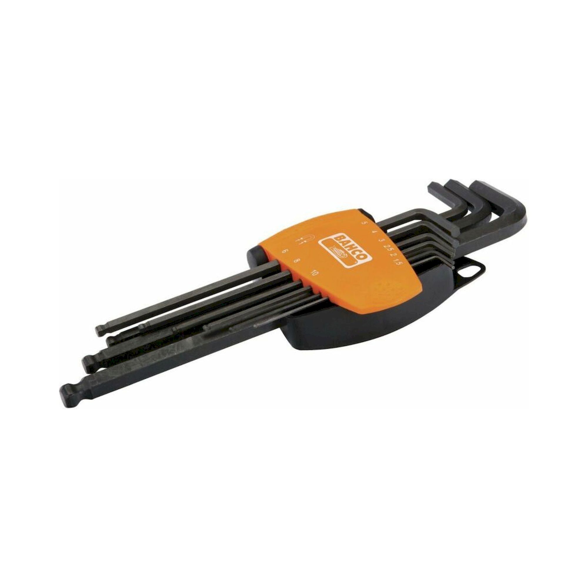 Bahco BE-9688. Offset screwdriver set, hexagon with ball end, long version, plastic holder with magnetiser, 9 pieces