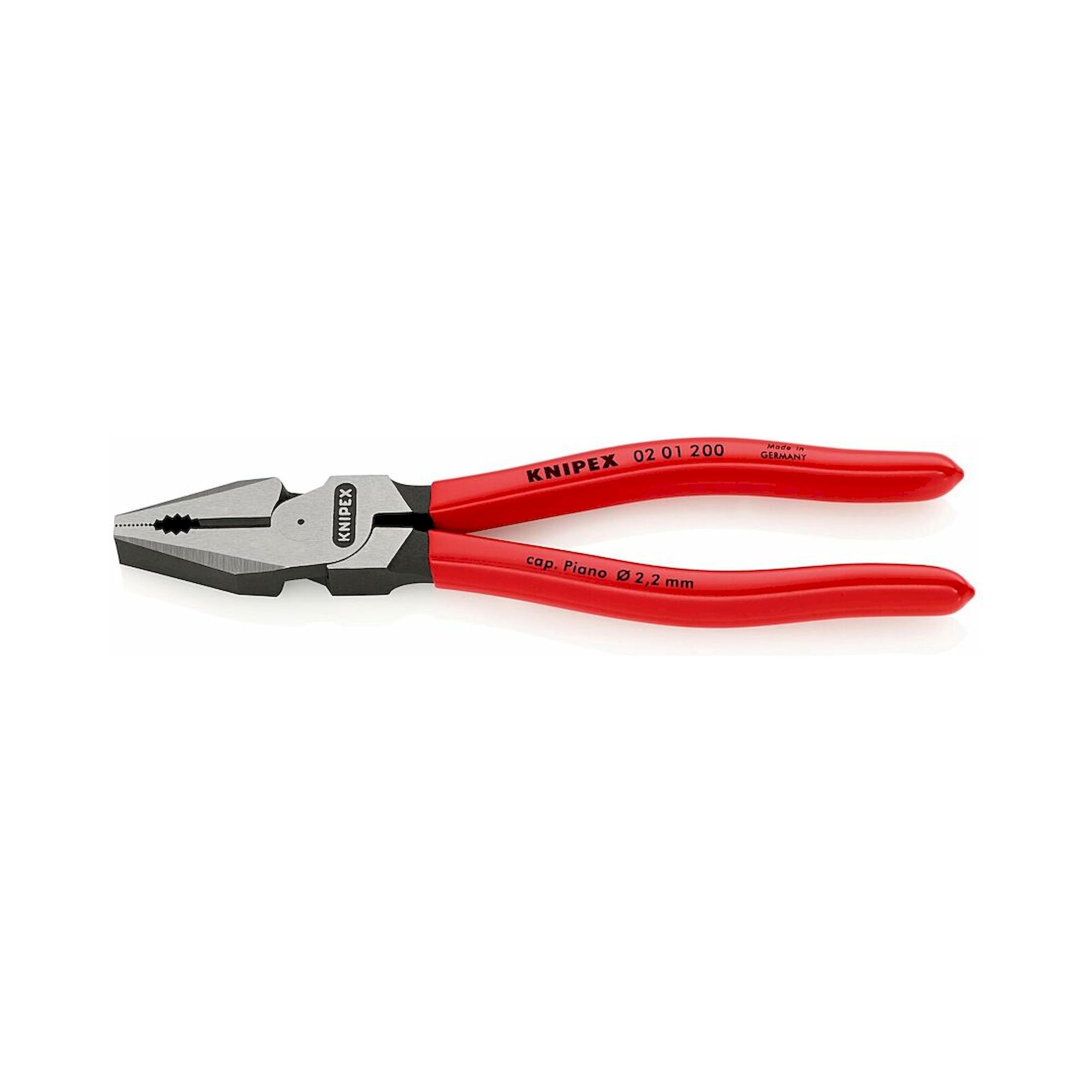 Knipex 02 01 200 SB. Kraft-Kombizange mit Kunststoff überzogen, schwarz atramentiert, 200 mm (SB-Karte/Blister)