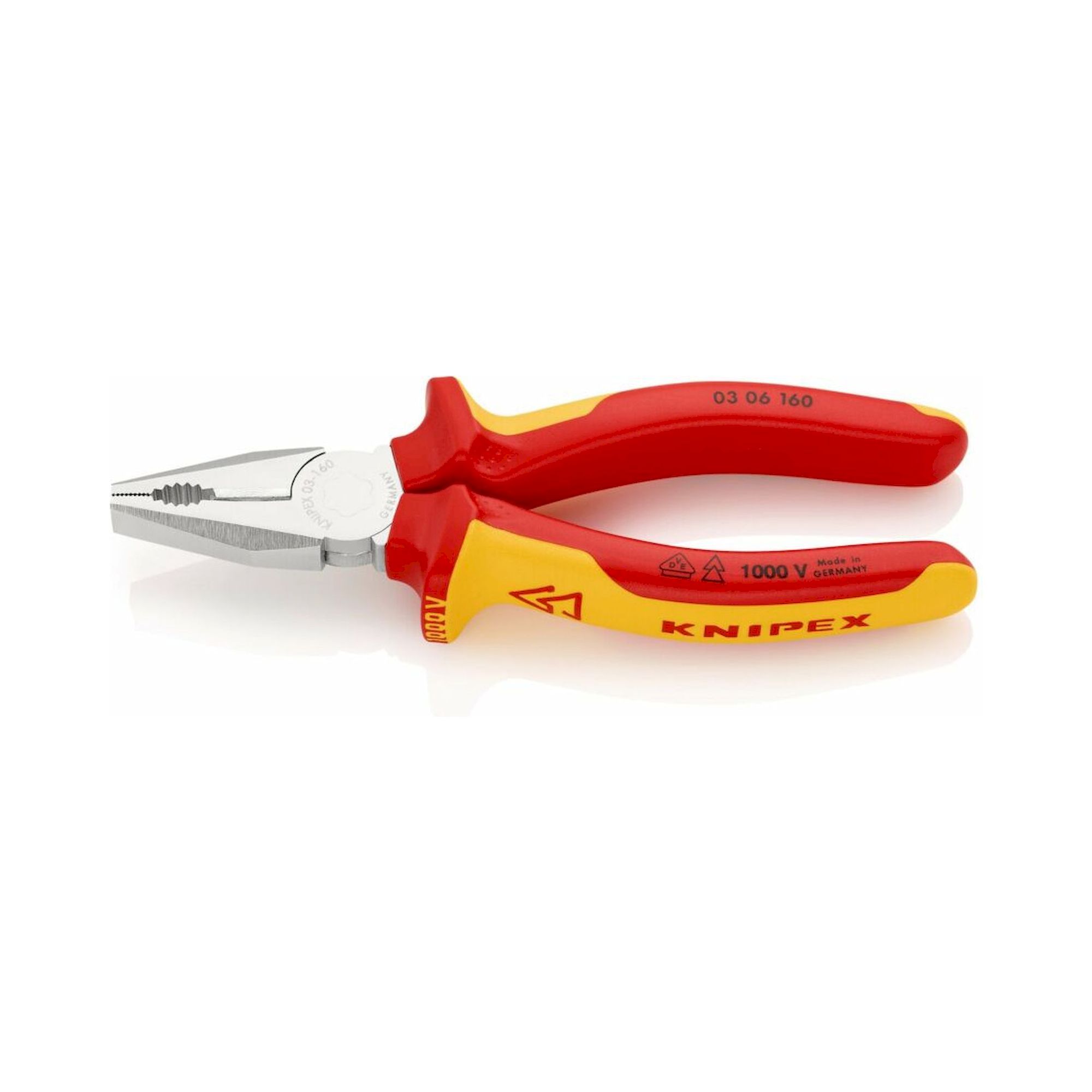 Knipex 03 06 160 SB. Kombizange, isoliert, mit Mehrkomponenten-Hüllen, VDE-geprüft, verchromt, 160 mm (SB-Karte/Blister)