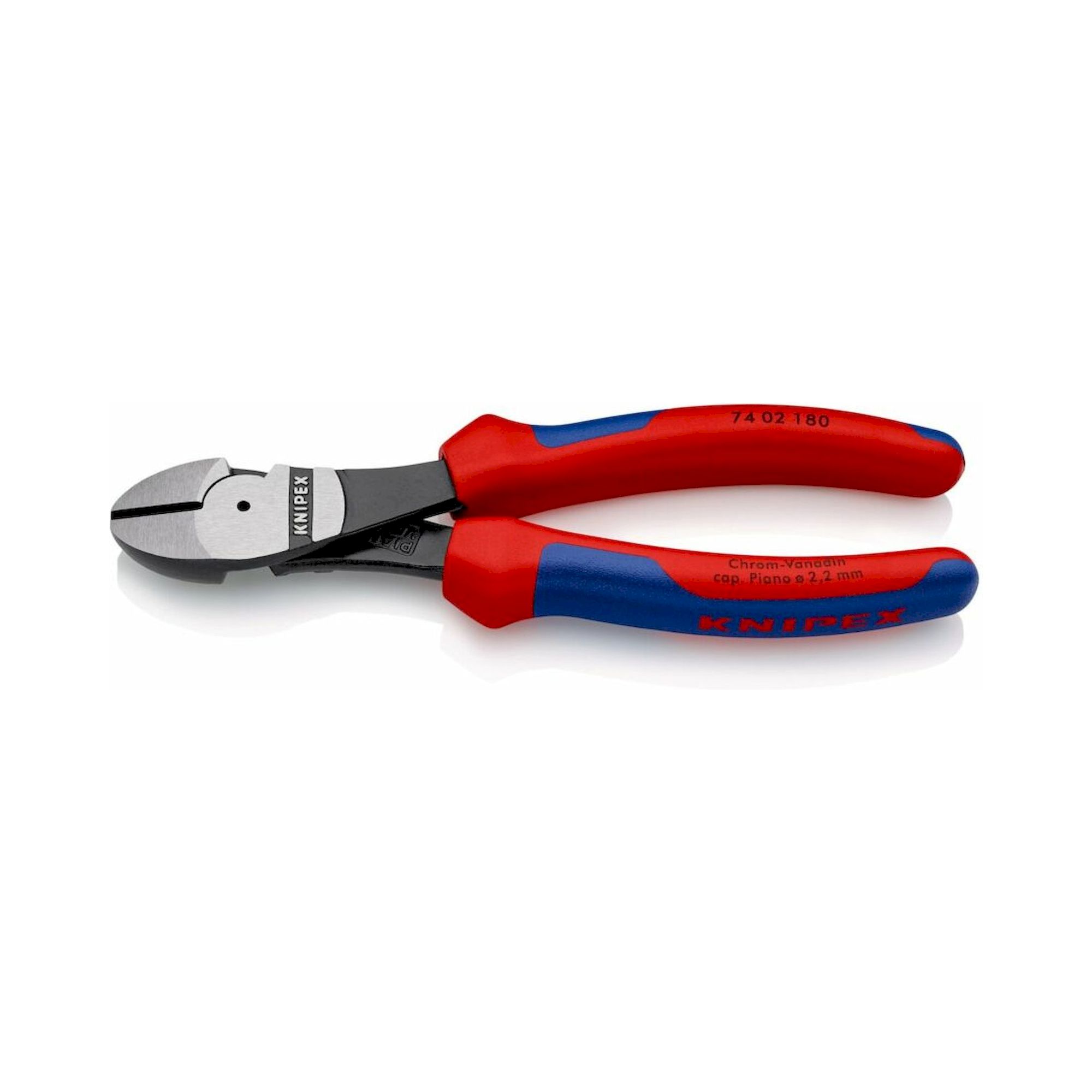 Knipex 74 02 180 SB. Kraft-Seitenschneider mit Mehrkomponenten-Hüllen, schwarz atramentiert, 180 mm (SB-Karte/Blister)