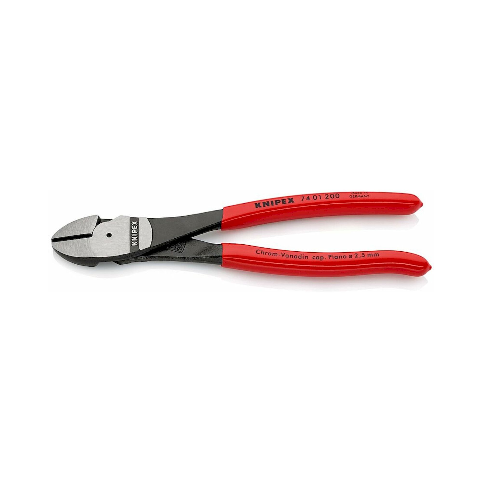Knipex 74 01 200 SB. Kraft-Seitenschneider mit Kunststoff überzogen, schwarz atramentiert, 200 mm (SB-Karte/Blister)