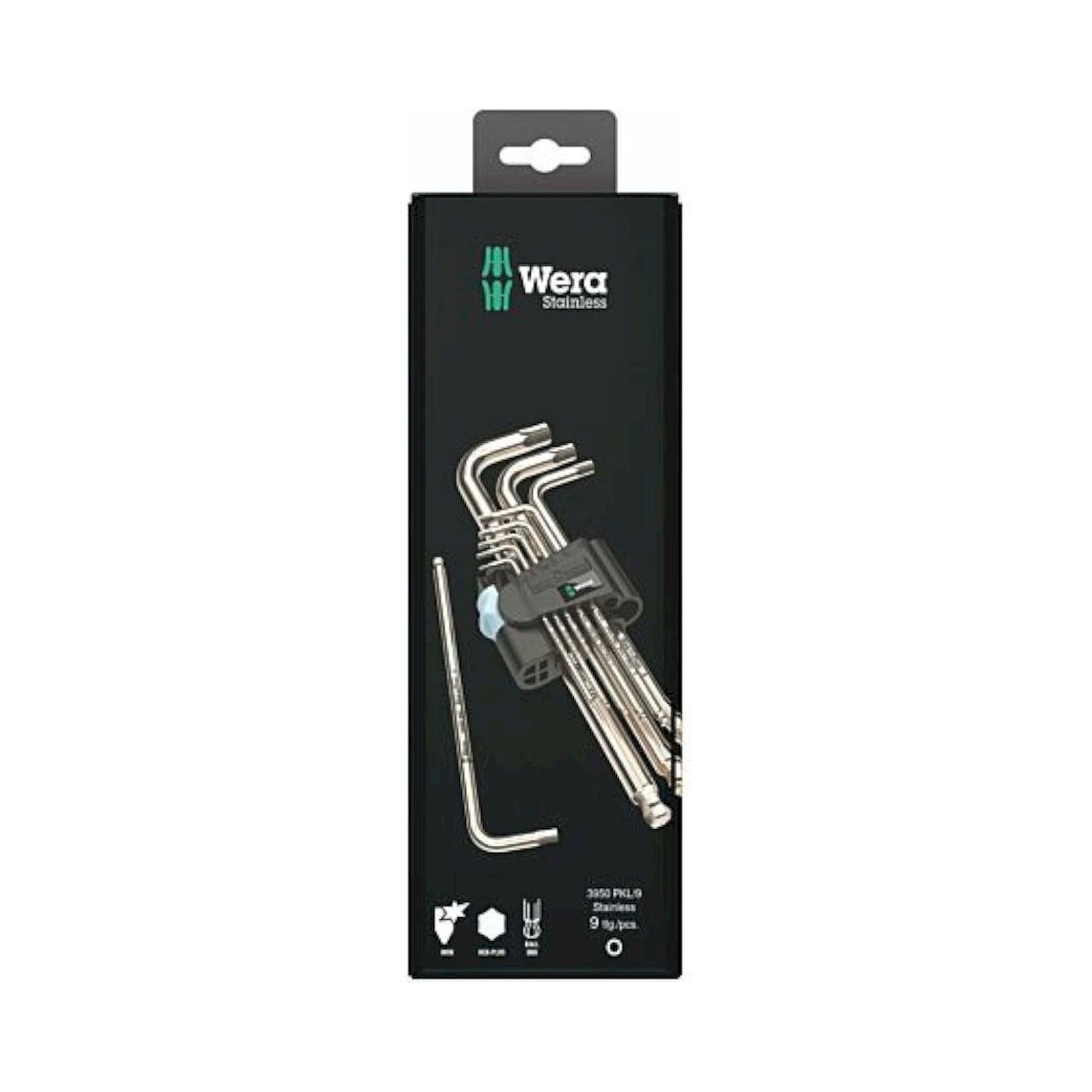 Wera 05073544001. Winkelschlüsselsatz, metrisch, Edelstahl, 9-teilig
