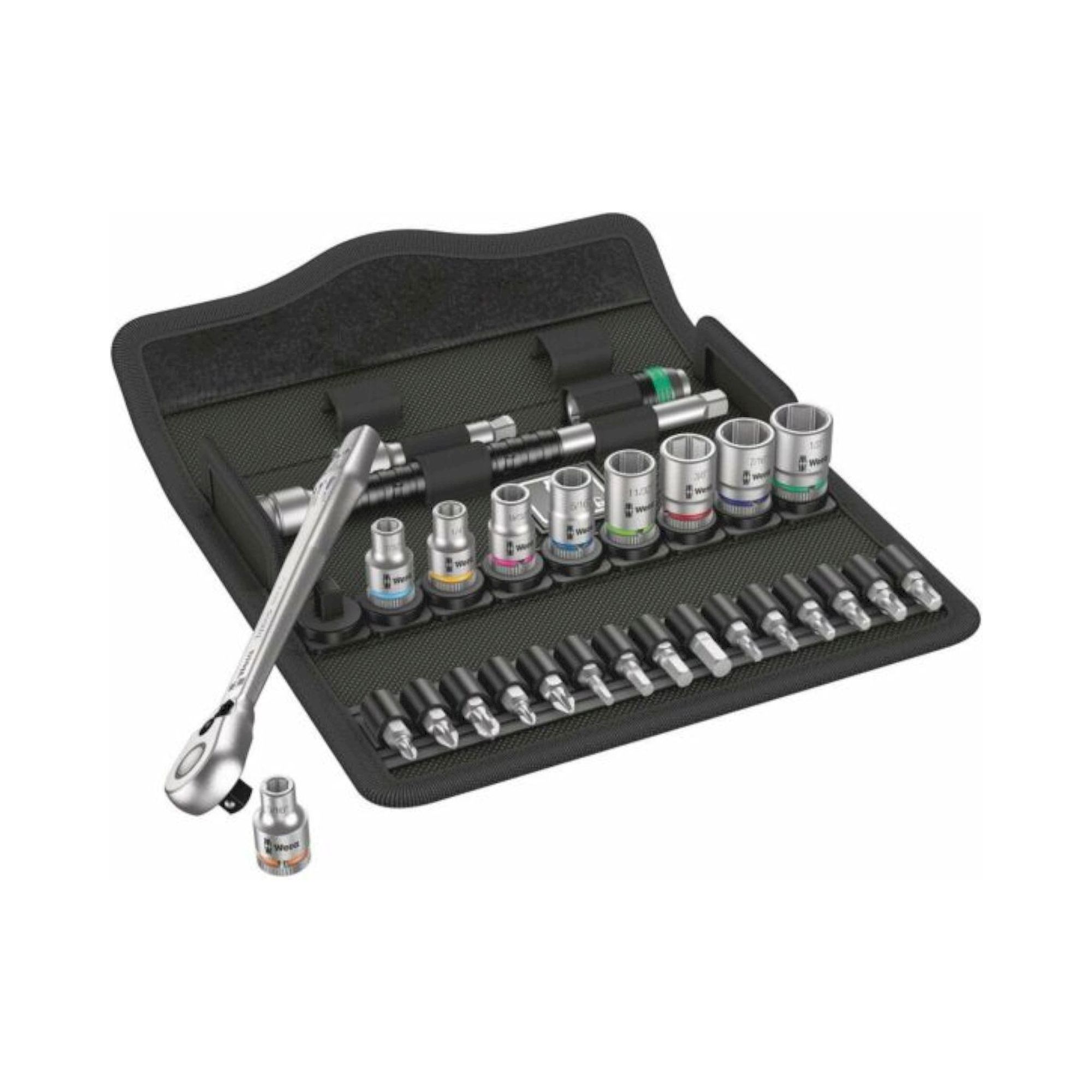 Wera 05004021001. Metal-Knarrensatz, Umschalthebel, 1/4"-Antrieb, zöllig, 28-teilig