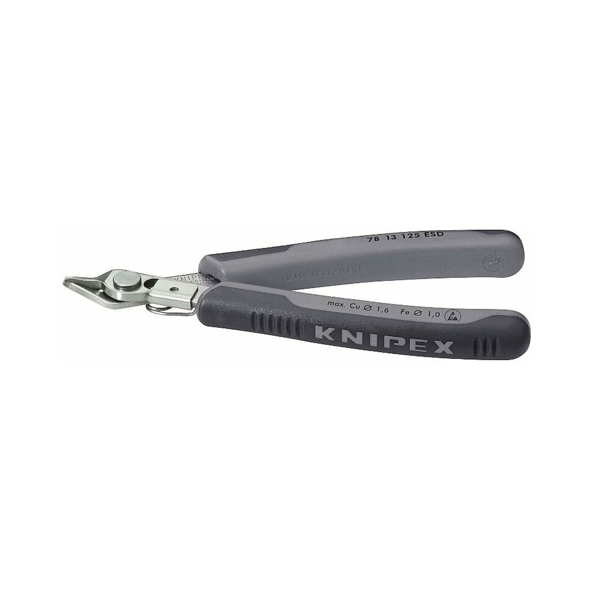 Knipex 78 13 125 ESD. ESD Electronic-Super-Knips®, Seitenschneider, fein, mit Drahtklemme, 125 mm