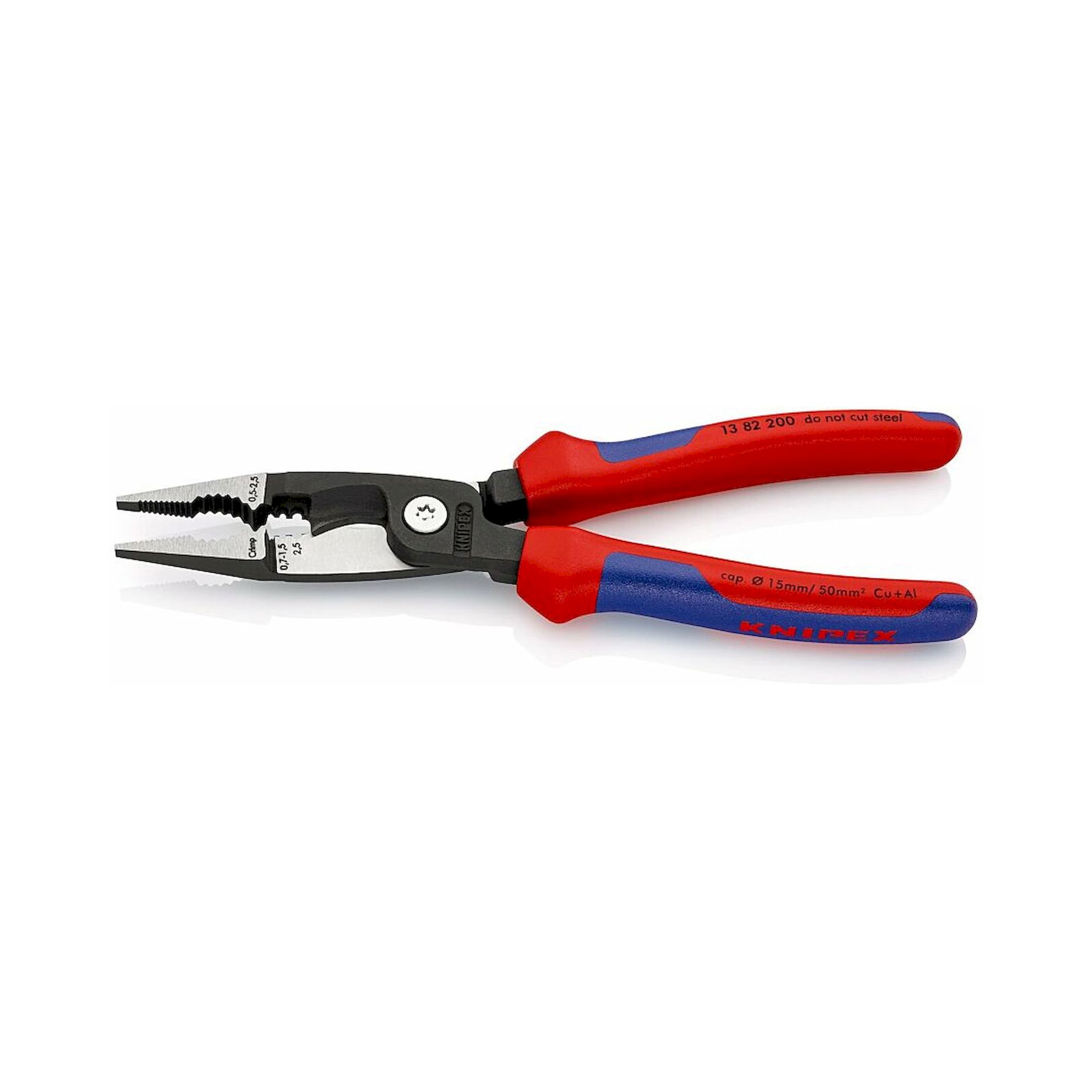 Knipex 13 82 200 SB. Elektro-Installationszange mit Mehrkomponenten-Hüllen, schwarz atramentiert, 200 mm (SB-Karte/Blister)