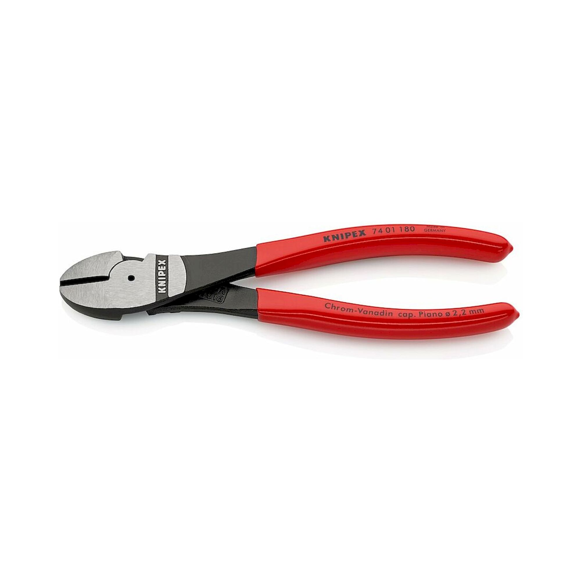 Knipex 74 01 180 SB. Kraft-Seitenschneider mit Kunststoff überzogen, schwarz atramentiert, 180 mm (SB-Karte/Blister)