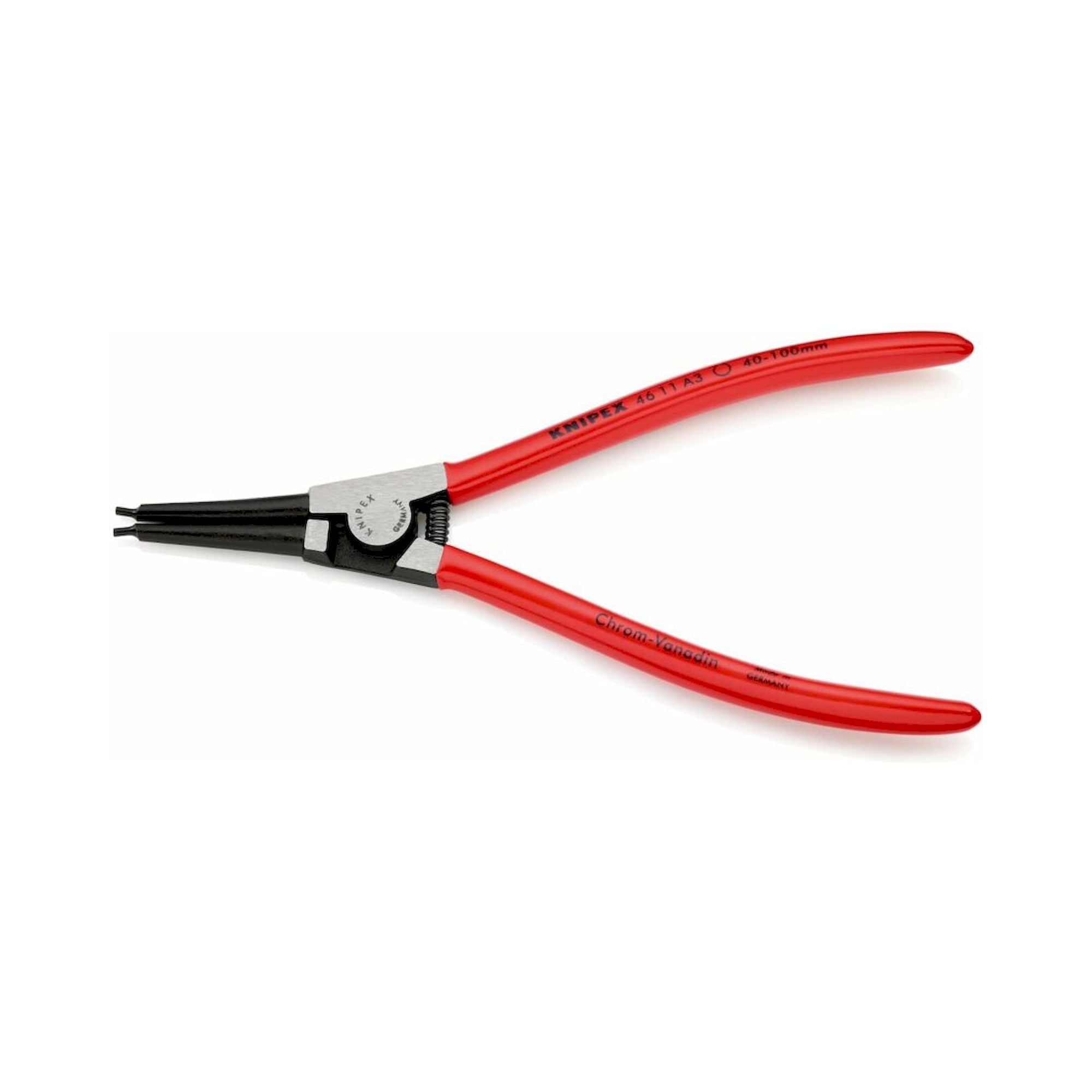 Knipex 46 11 A3 SB. Sicherungsringzange für Außenringe auf Wellen mit Kunststoff überzogen, schwarz atramentiert, 210 mm (SB-Karte/Blister)