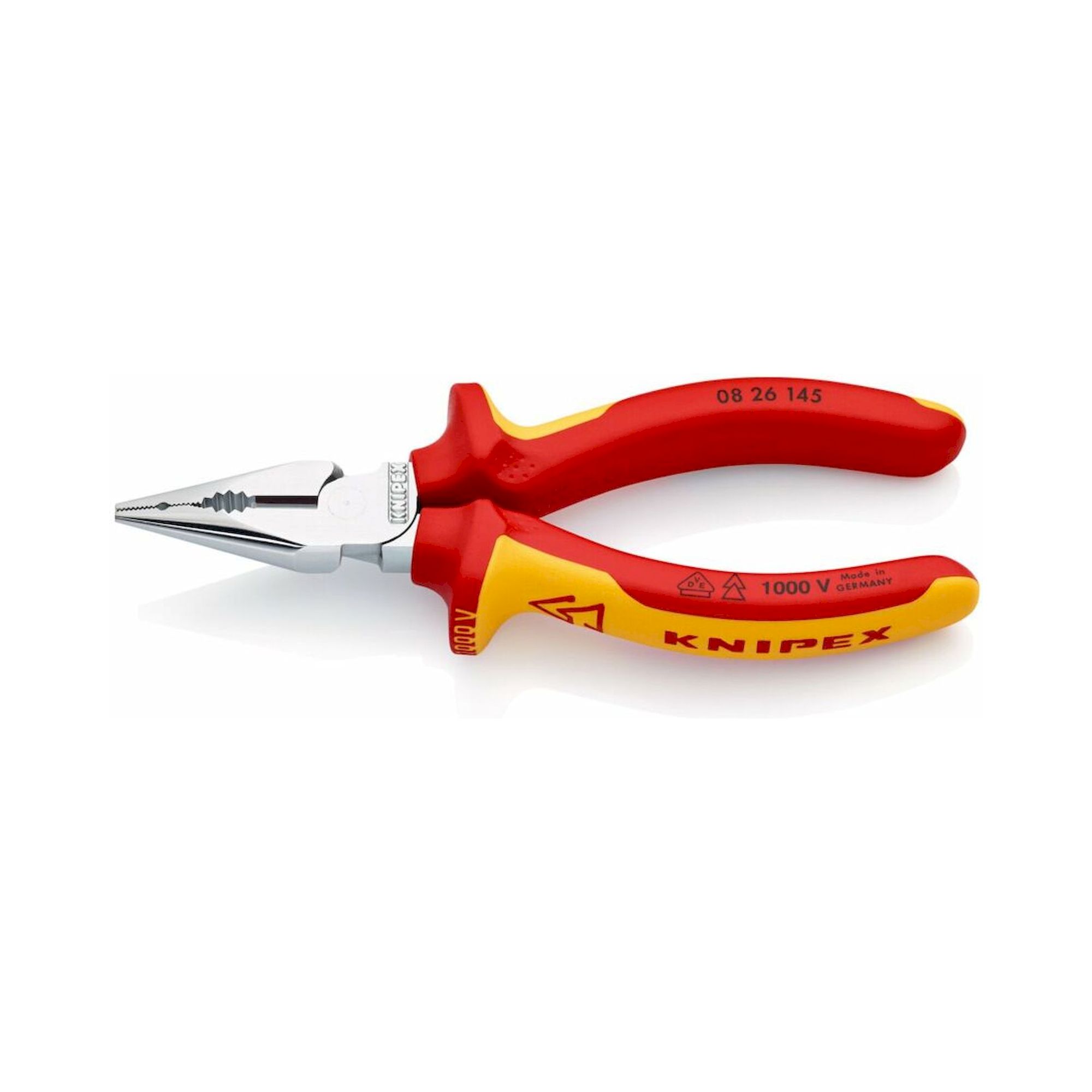 Knipex 08 26 145 SB. Spitz-Kombizange, isoliert, mit Mehrkomponenten-Hüllen, VDE-geprüft, verchromt, 145 mm (SB-Karte/Blister)