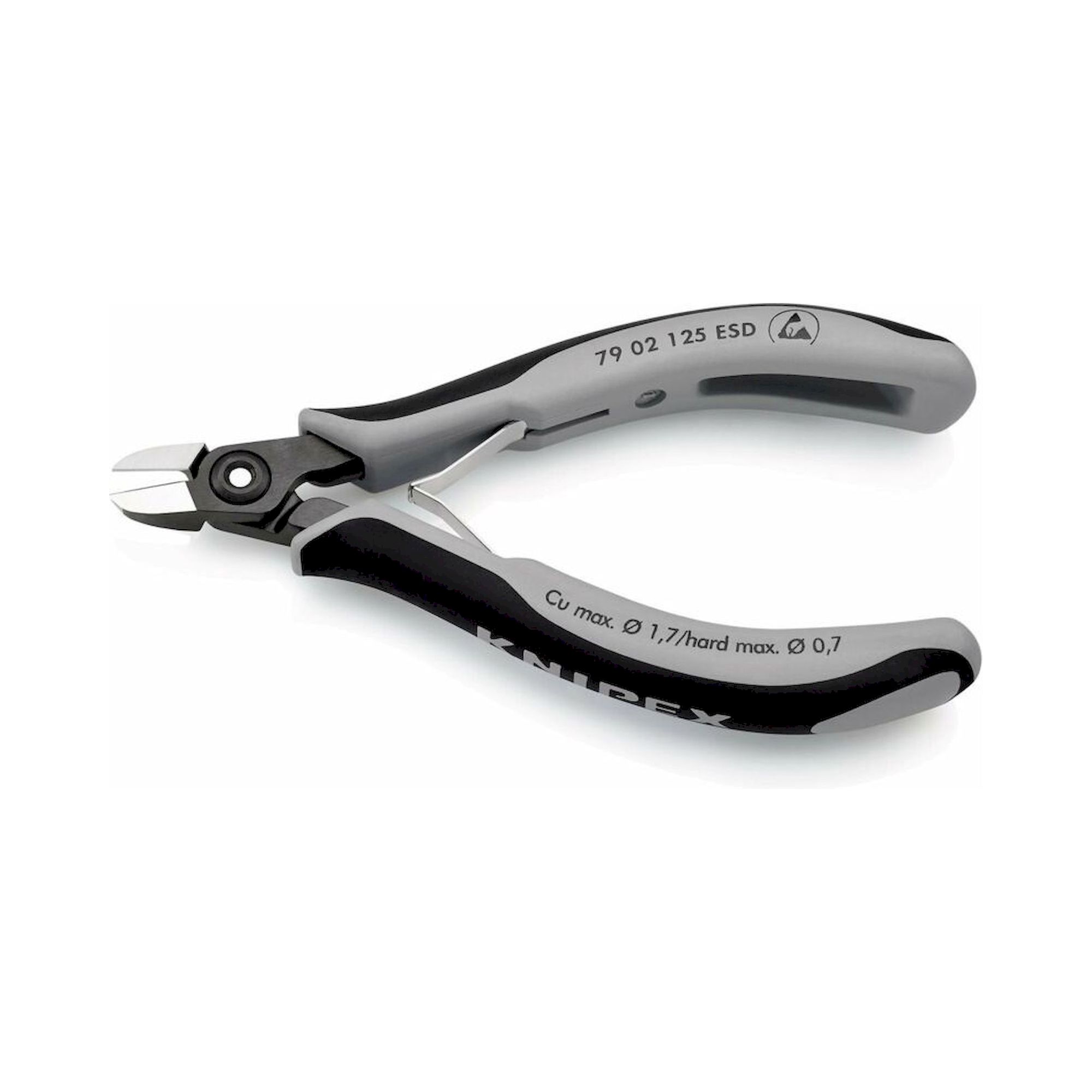 Knipex 79 02 125 ESDSB. Präzisions-Elektronik-Seitenschneider ESD mit Mehrkomponenten-Hüllen, brüniert, 125 mm (SB-Karte/Blister)