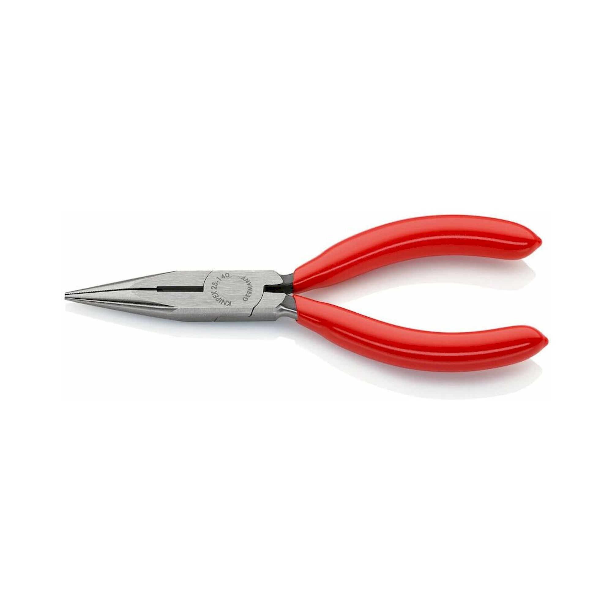 Knipex 25 01 140 SB. Flachrundzange mit Schneide (Radiozange) mit Kunststoff überzogen, schwarz atramentiert, 140 mm (SB-Karte/Blister)