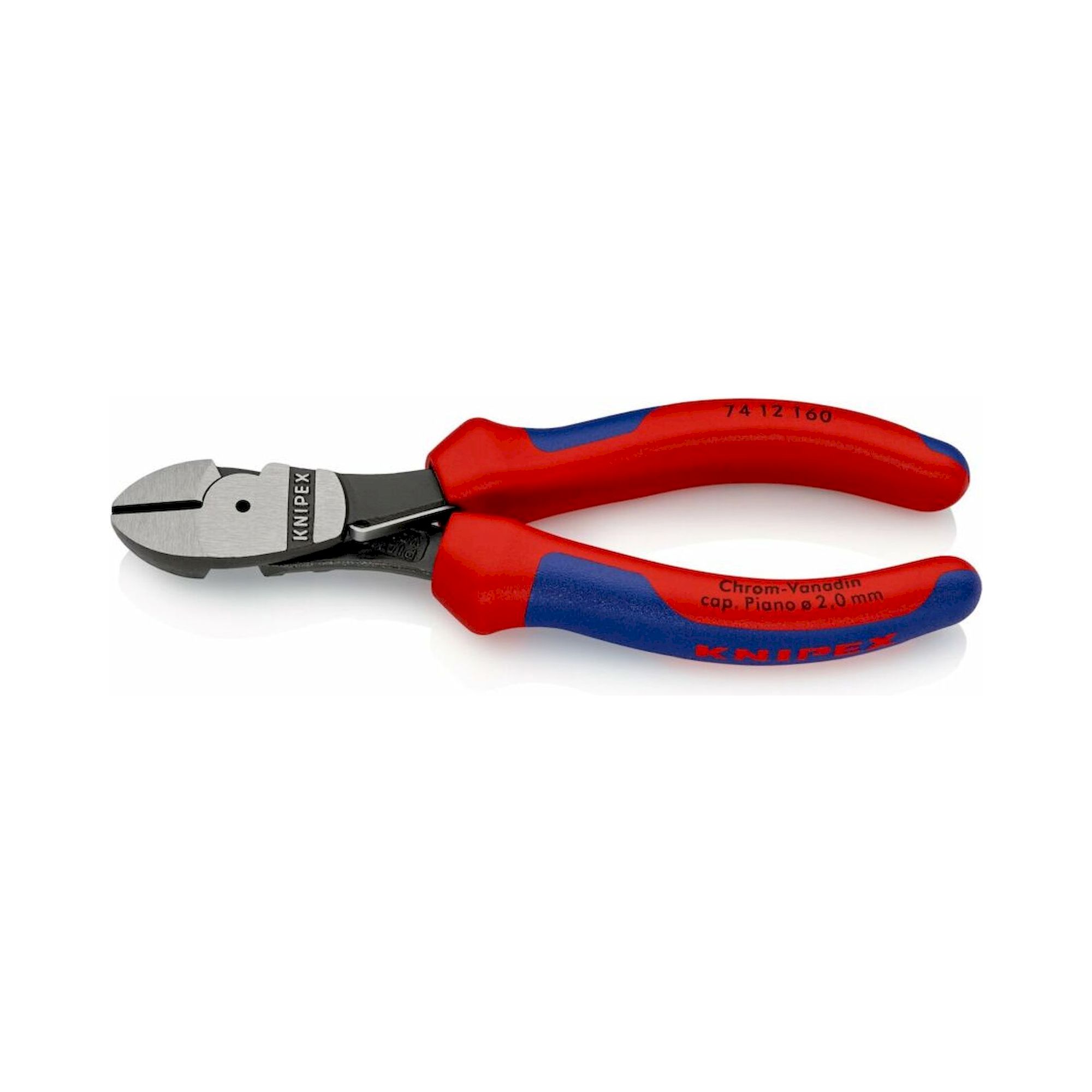 Knipex 74 12 160 SB. Kraft-Seitenschneider mit Öffnungsfeder und Mehrkomponenten-Hüllen, schwarz atramentiert, 160 mm (SB-Karte/Blister)