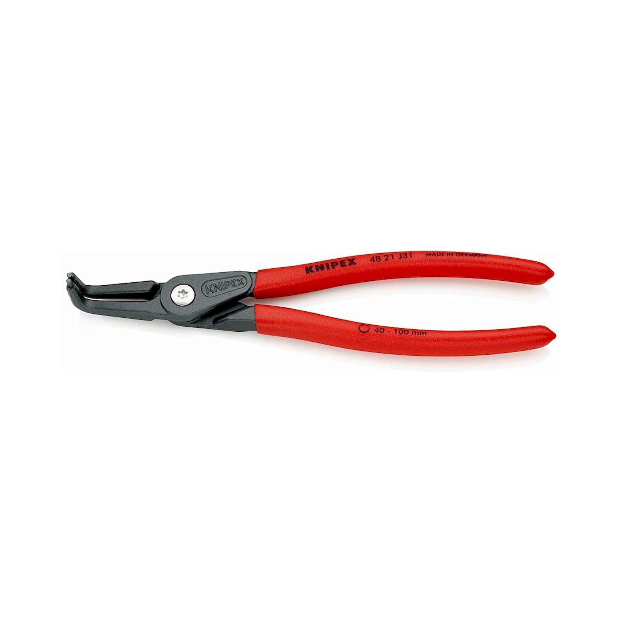 Knipex 48 21 J31 SB. Präzisions-Sicherungsringzange für Innenringe in Bohrungen mit rutschhemmendem Kunststoff überzogen, 90° abgewinkelt, grau, atramentiert 210 mm (SB-Karte/Blister)