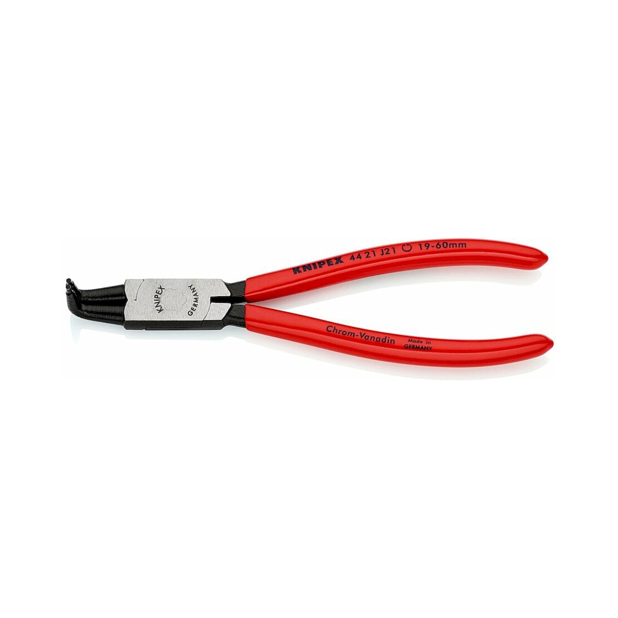 Knipex 44 21 J21 SB. Sicherungsringzange für Innenringe in Bohrungen mit Kunststoff überzogen, 90° abgewinkelt, schwarz atramentiert, 170 mm (SB-Karte/Blister)