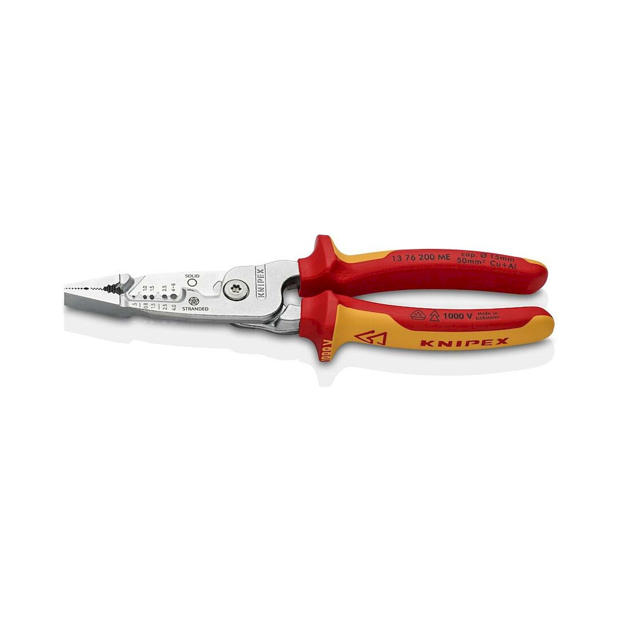 Knipex 13 76 200 ME. Multifunktions-Elektrikerzange metrisches Modell, isoliert, mit Mehrkomponenten-Hüllen, VDE-geprüft, verchromt, 200 mm