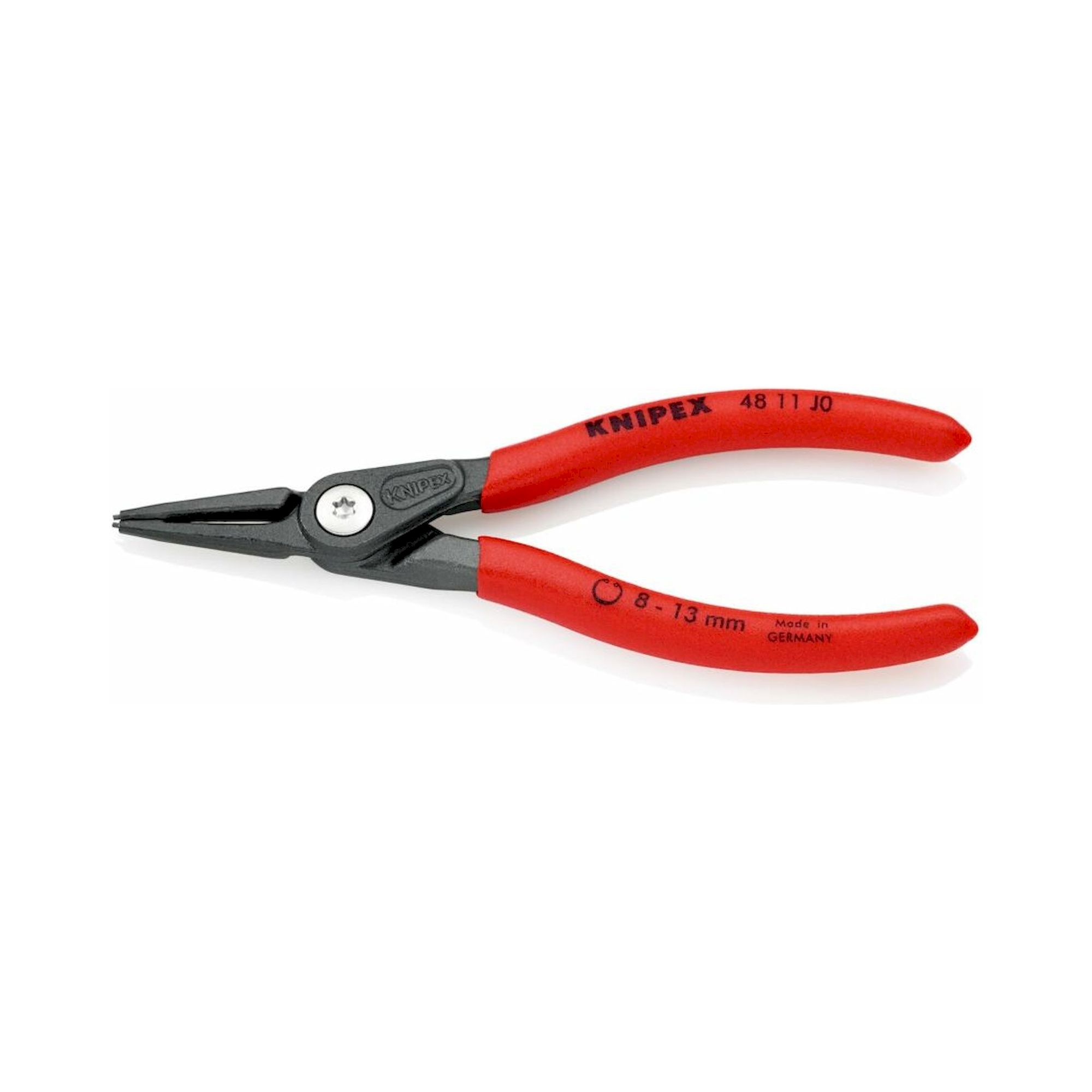 Knipex 48 11 J0 SB. Präzisions-Sicherungsringzange für Innenringe in Bohrungen mit rutschhemmendem Kunststoff überzogen, Ø 8 – 13 mm, grau, atramentiert 140 mm (SB-Karte/Blister)