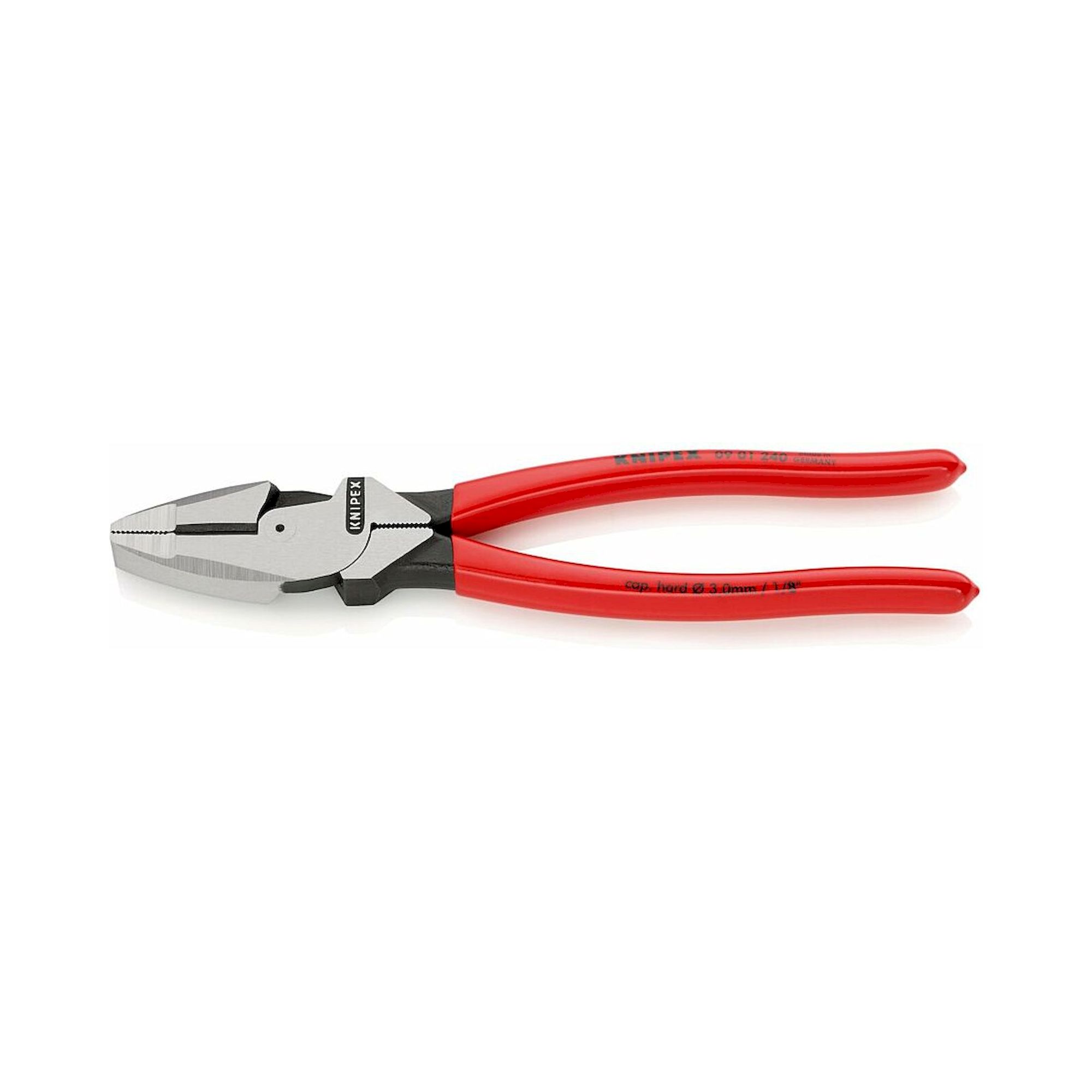 Knipex 09 01 240 SB. Kraft-Kombizange "Lineman's Pliers" mit rutschhemmendem Kunststoff überzogen, schwarz atramentiert, 240 mm (SB-Karte/Blister)