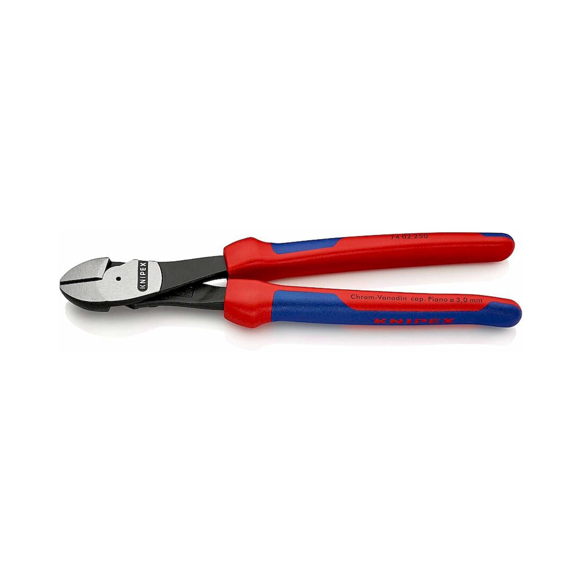Knipex 74 02 250 SB. Kraft-Seitenschneider mit Mehrkomponenten-Hüllen, schwarz atramentiert, 250 mm (SB-Karte/Blister)