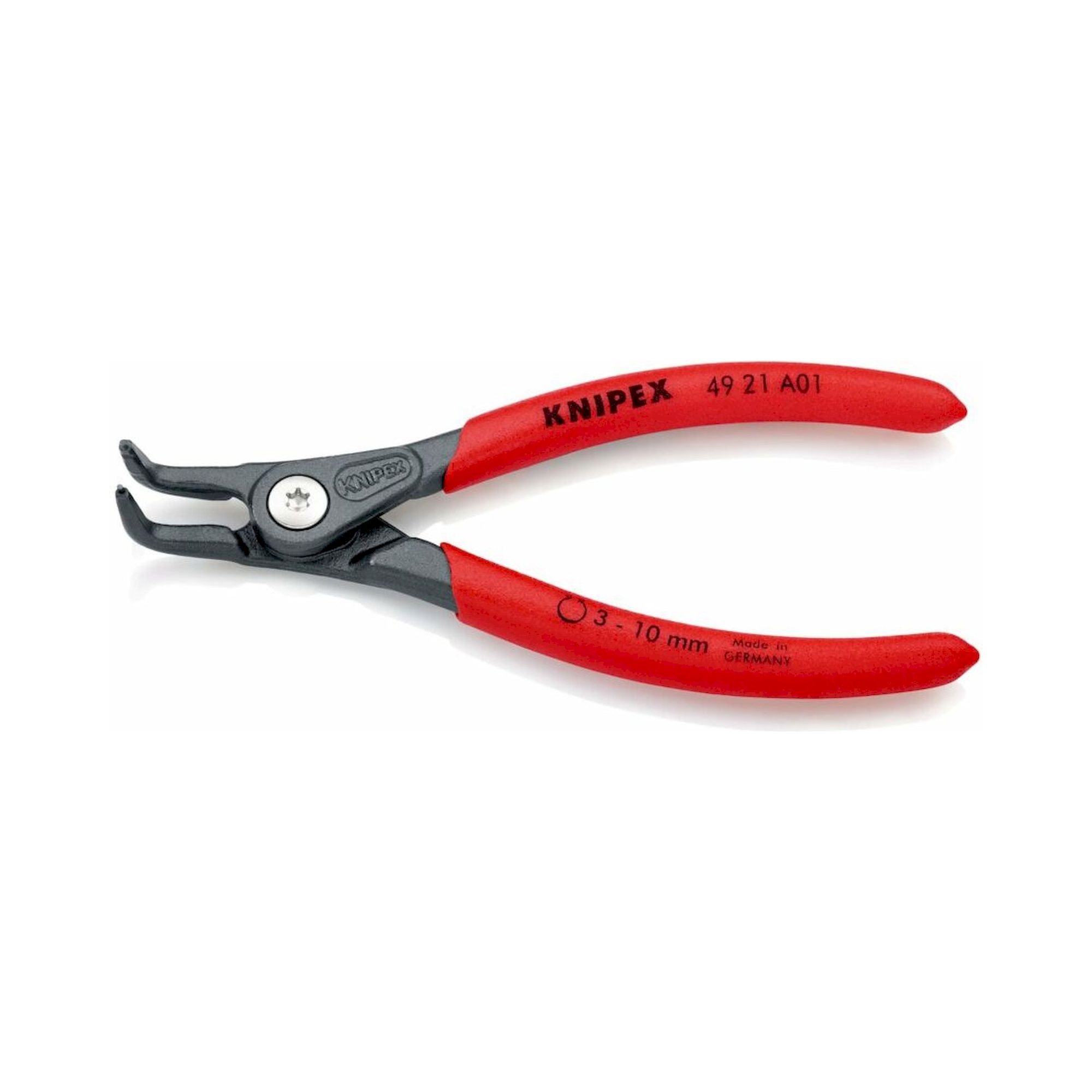 Knipex 49 21 A01 SB. Präzisions-Sicherungsringzange für Außenringe auf Wellen mit rutschhemmendem Kunststoff überzogen, Ø 3 – 10 mm, grau, atramentiert 130 mm (SB-Karte/Blister)