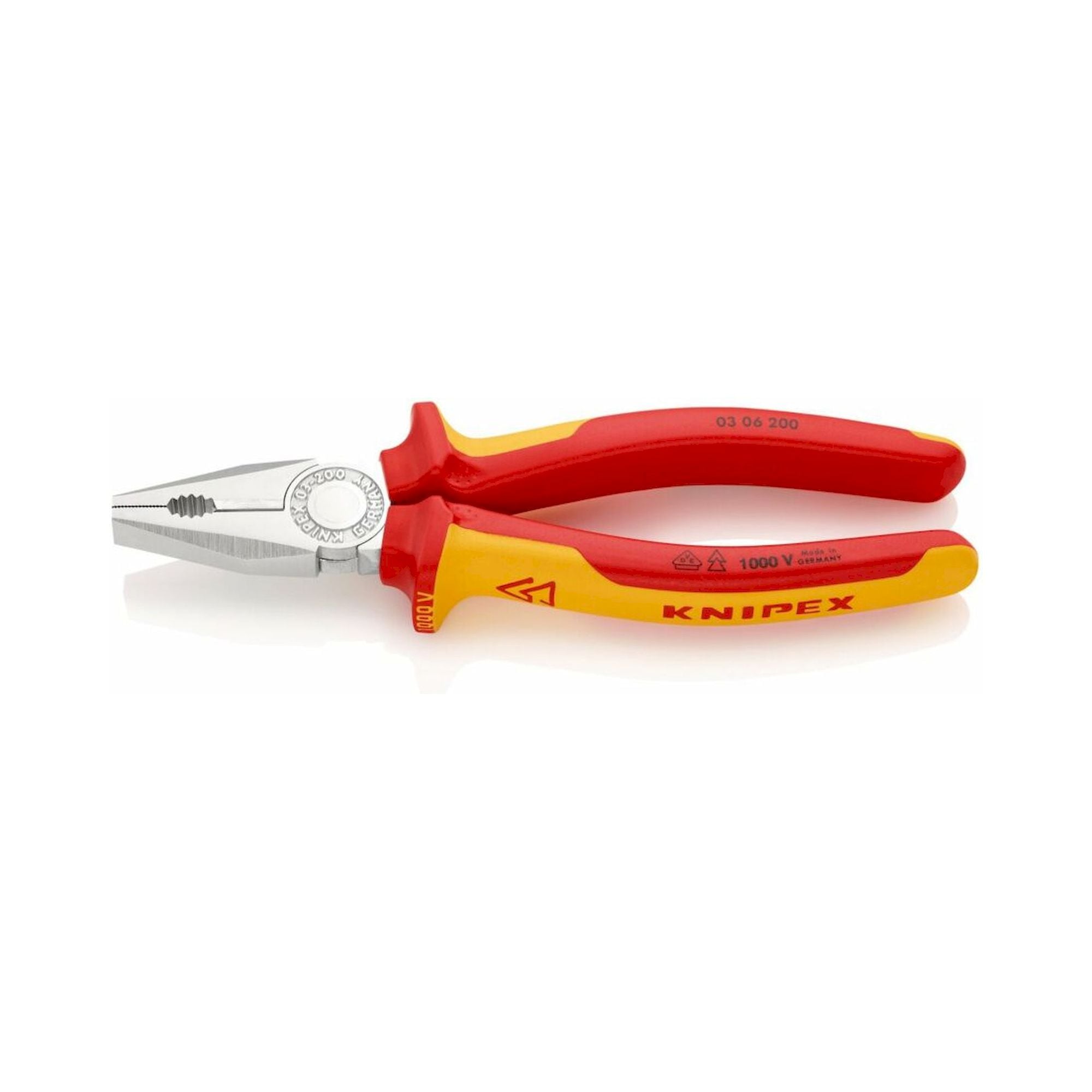 Knipex 03 06 200 SB. Kombizange, isoliert, mit Mehrkomponenten-Hüllen, VDE-geprüft, verchromt, 200 mm (SB-Karte/Blister)