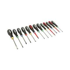Bahco BE-9875. Ergo Screwdriver set for slotted, Phillips, Pozidriv and Torx screws with rubber handle, 13 pieces