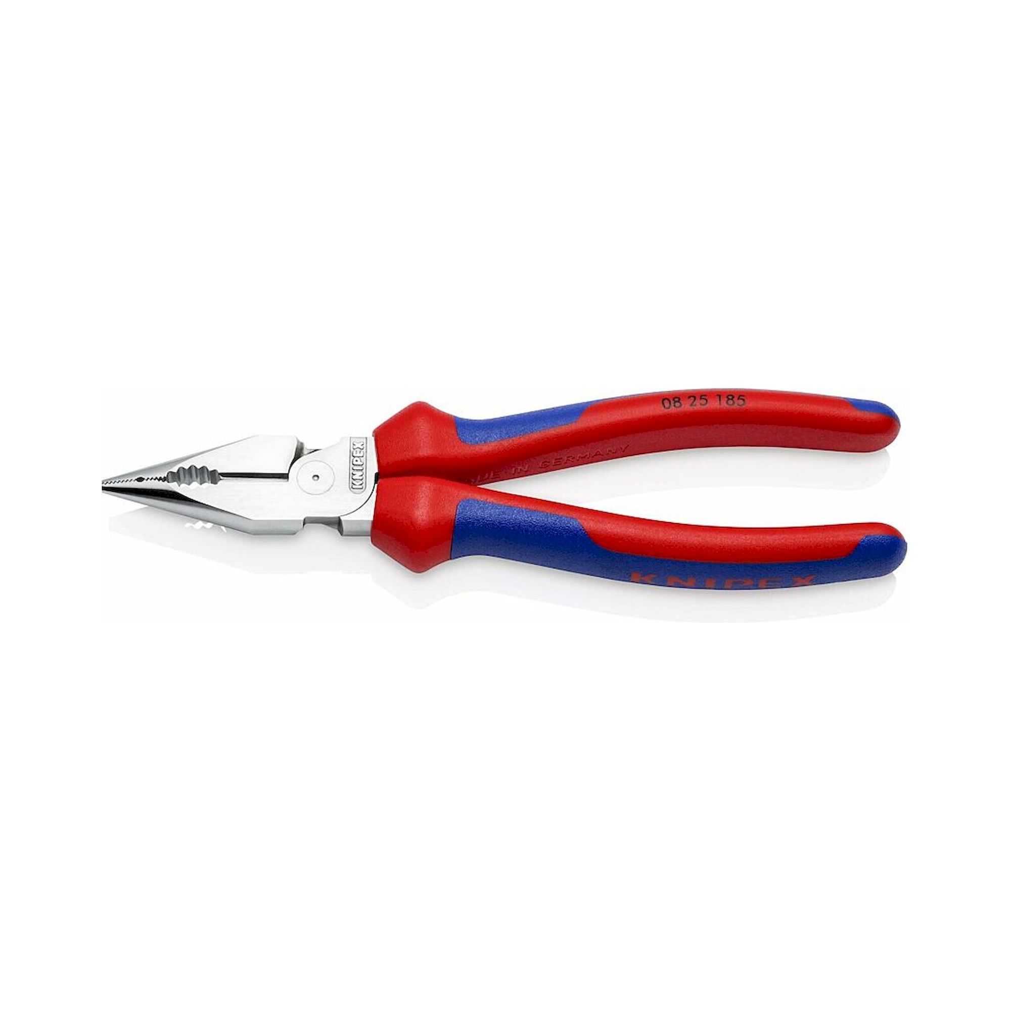 Knipex 08 25 185 SB. Spitz-Kombizange mit Mehrkomponenten-Hüllen, verchromt, 185 mm (SB-Karte/Blister)
