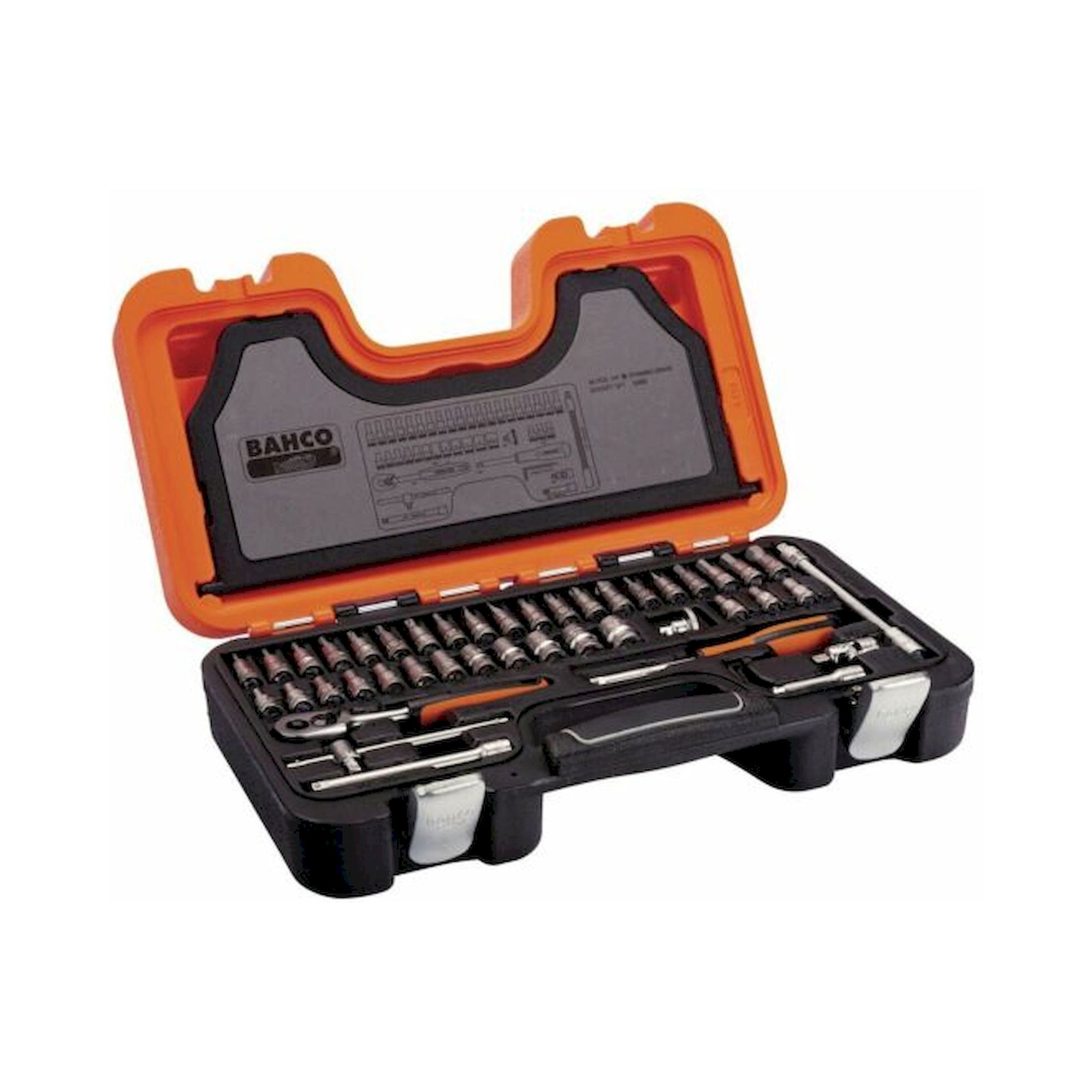 Bahco S460. 1/4" Steckschlüssel-Satz, metrisch, Sechskant, inklusive Schraubendreher-Einsätzen, 46-teilig