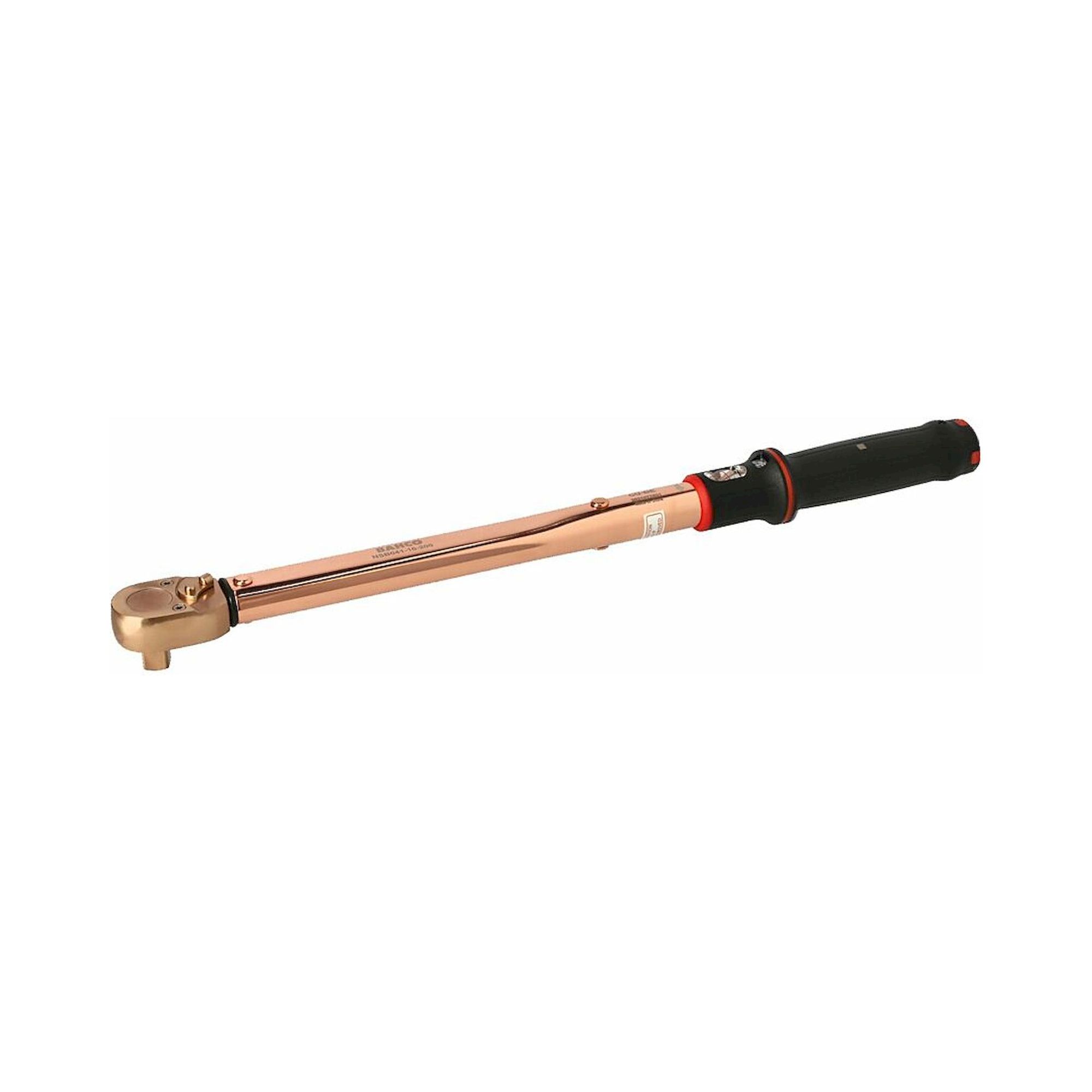 Bahco NSB041-16-200. Funkenfreier mechanische einstellbarer Drehmoment-Klickschlüssel mit Fensterskala und festem Ratschenkopf aus Kupfer-Beryllium