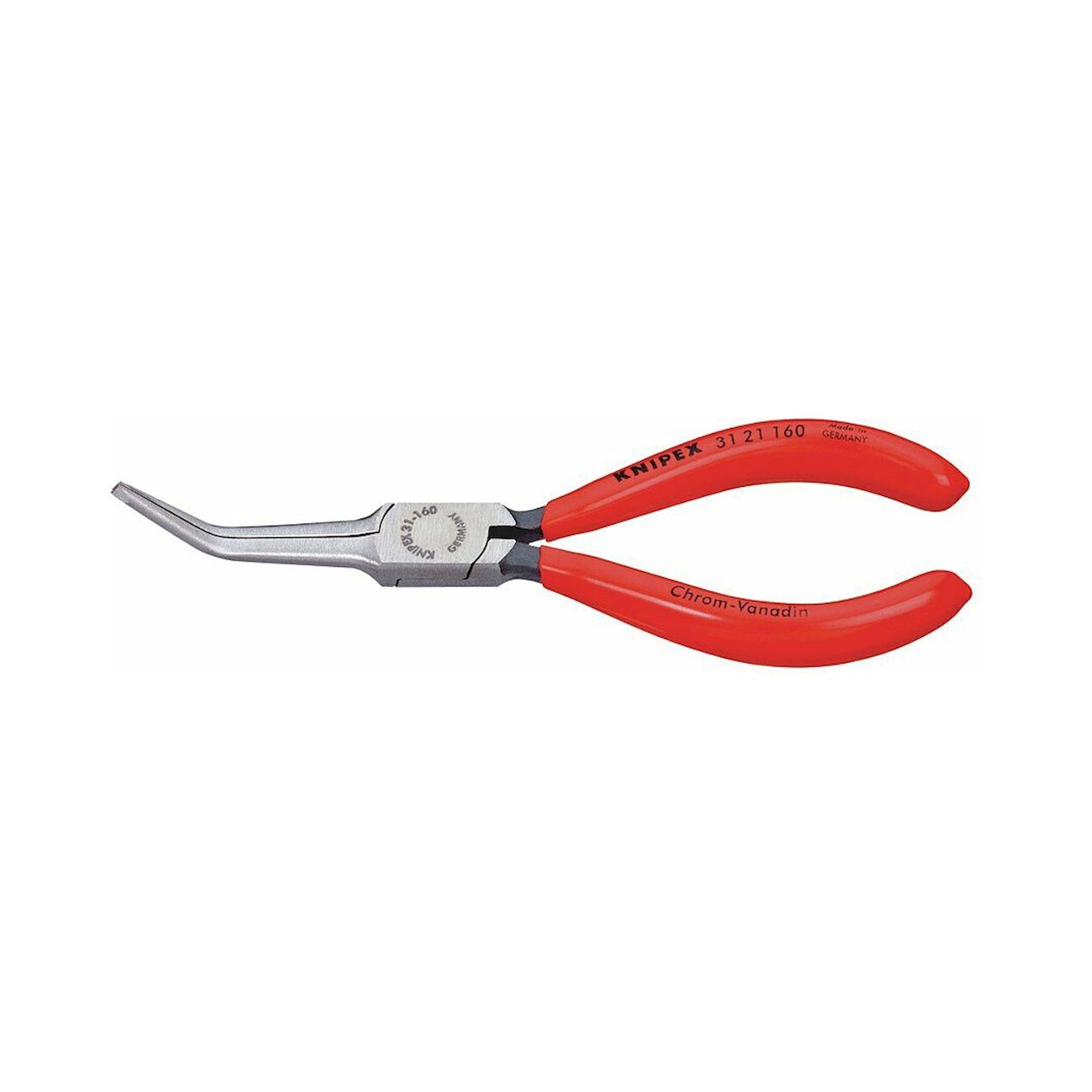 Knipex 31 21 160 SB. Greifzange (Nadelzange) mit Kunststoff überzogen, 45° abgewinkelt, schwarz atramentiert, 160 mm (SB-Karte/Blister)