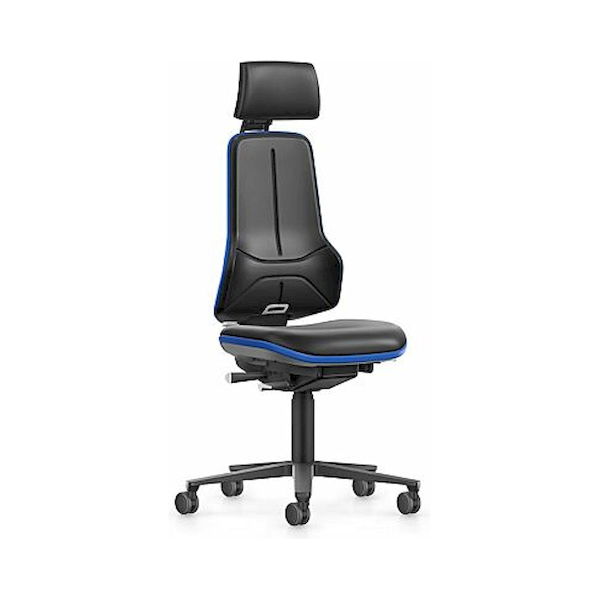 Bimos 9576-MG01-3277. NEON XXL, Schwerlast-Arbeitsstuhl, mit verstellbarer Kopfstütze, Kunstleder Magic schwarz, Flexband blau
