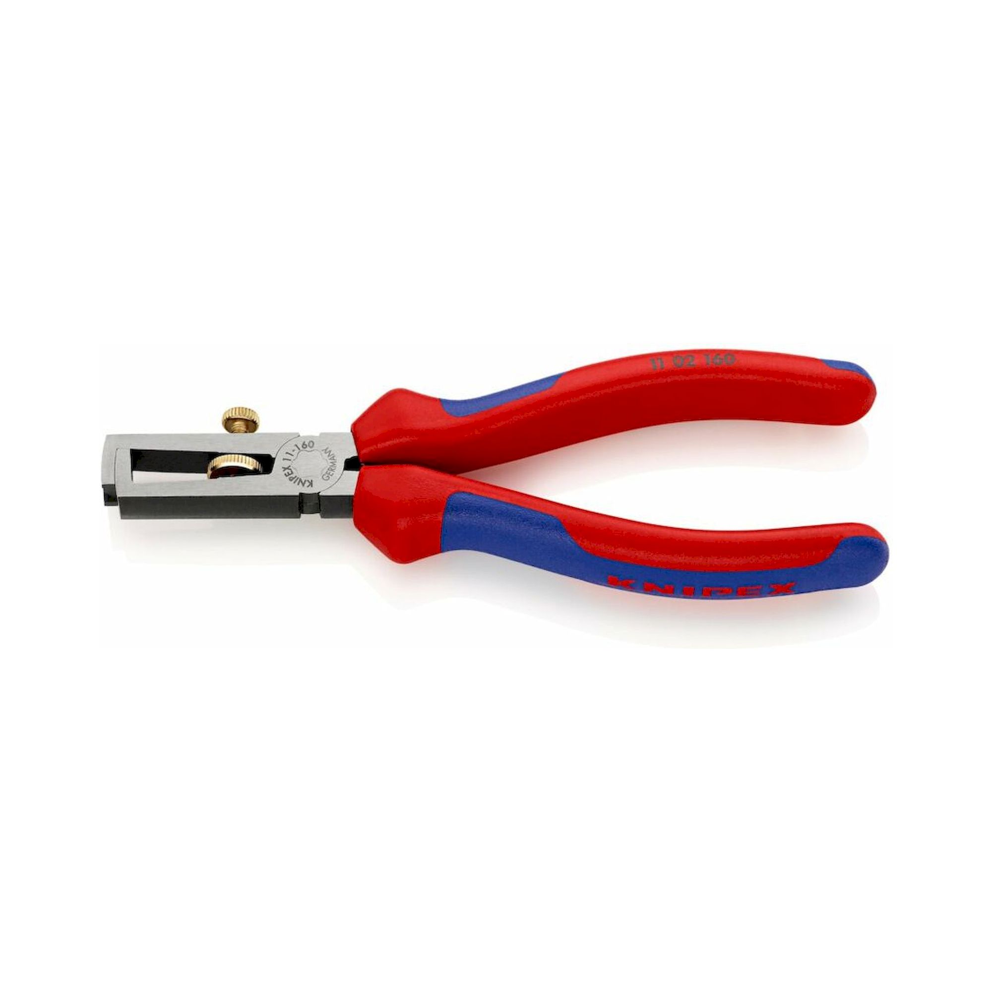 Knipex 11 02 160 SB. Abisolierzange mit Öffnungsfeder, universal mit Mehrkomponenten-Hüllen, schwarz atramentiert, 160 mm (SB-Karte/Blister)