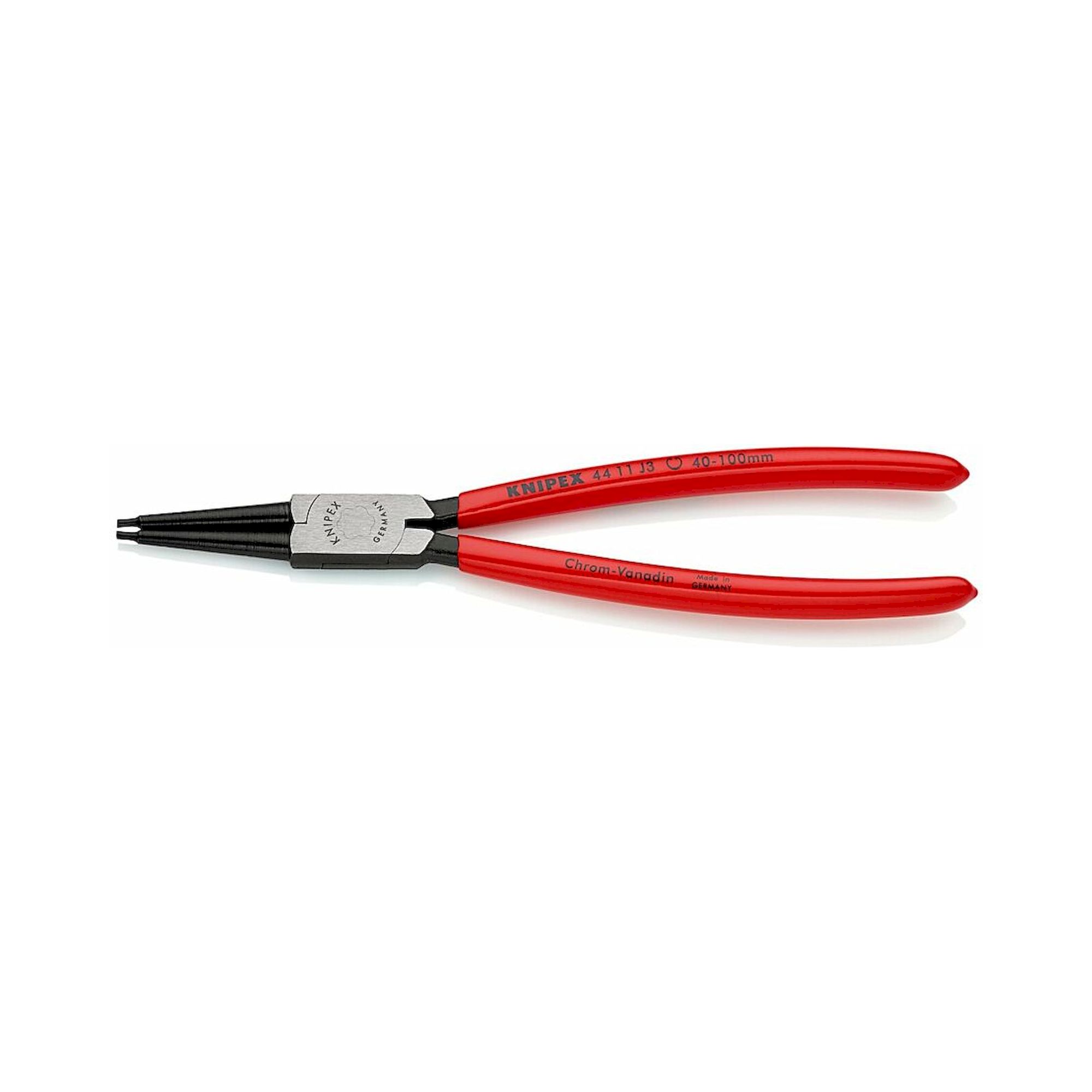 Knipex 44 11 J3 SB. Sicherungsringzange für Innenringe in Bohrungen mit Kunststoff überzogen, schwarz atramentiert, 225 mm (SB-Karte/Blister)