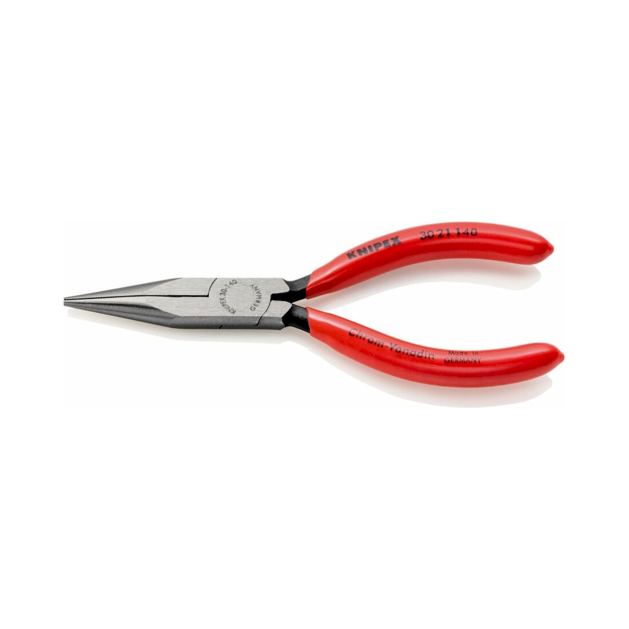 Knipex 30 21 140 SB. Langbeckzange mit Kunststoff überzogen, Spitzendicke: 2 mm, schwarz atramentiert, 140 mm (SB-Karte/Blister)