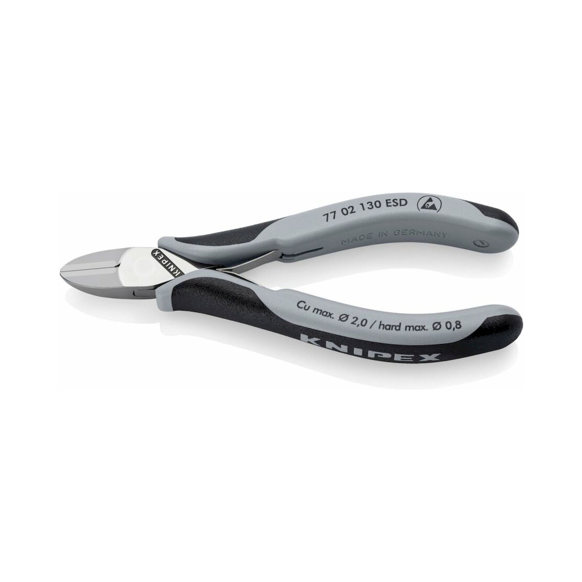 Knipex 77 02 130 ESD. ESD Elektronik-Seitenschneider, mit rundem Kopf, mit kleiner Facette, 130 mm