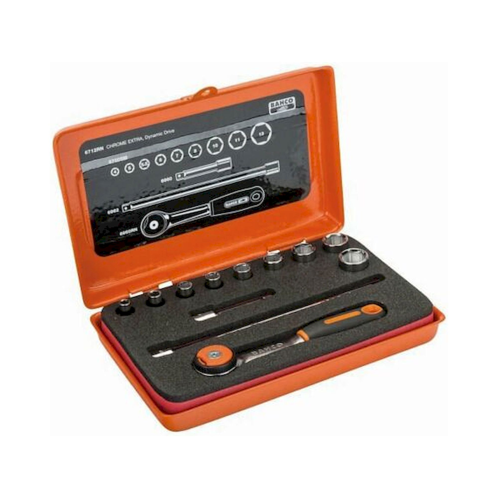 Bahco 6712RN. 1/4" Steckschlüssel-Satz mit Umschaltknarre, 12-teilig