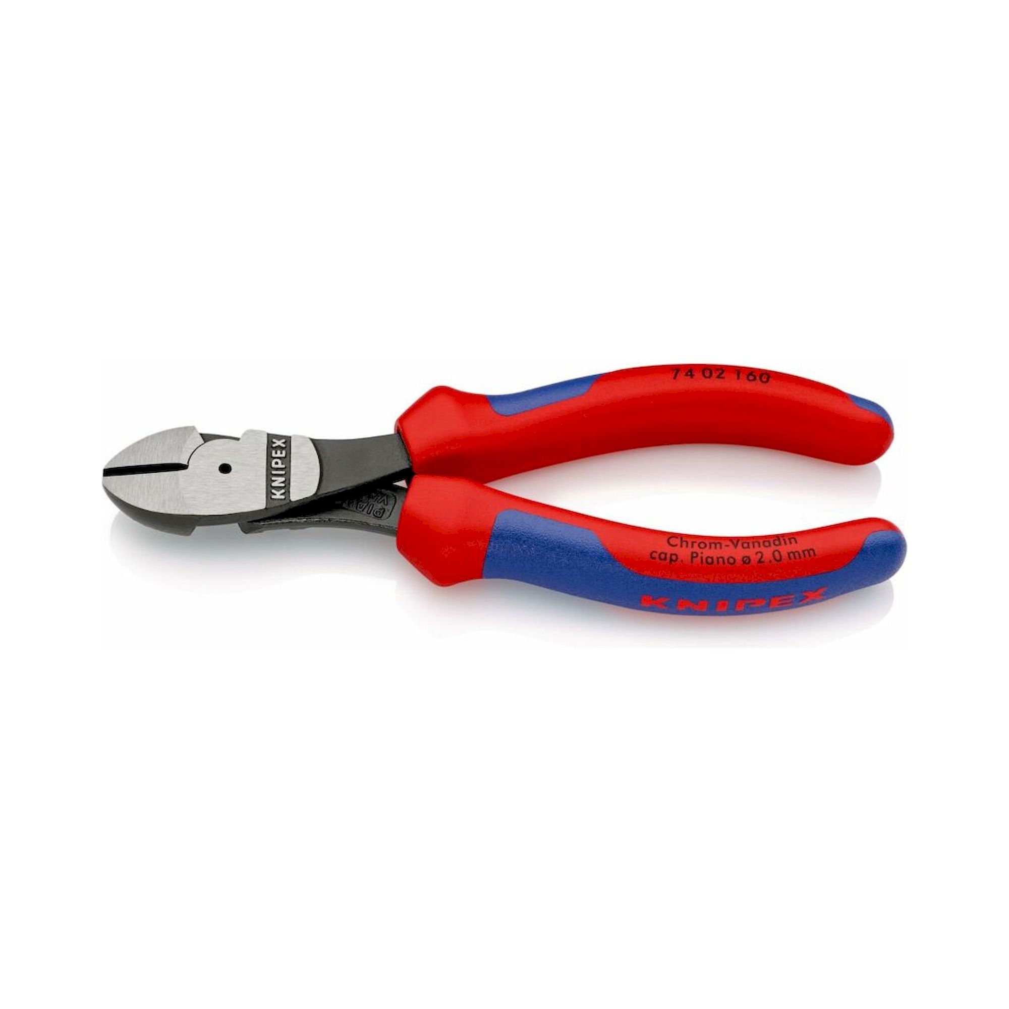 Knipex 74 02 160 SB. Kraft-Seitenschneider mit Mehrkomponenten-Hüllen, schwarz atramentiert, 160 mm (SB-Karte/Blister)