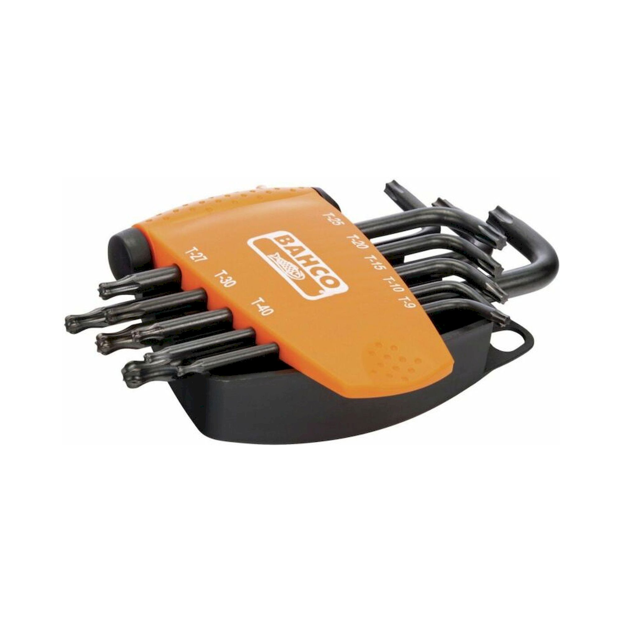Bahco BE-9675. Offset screwdriver set with ball end, phosphated, for Torx screws T9 to T40, 8 pieces