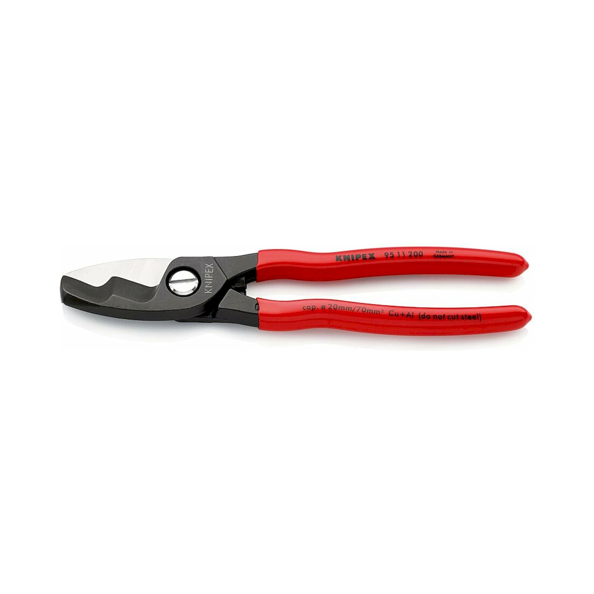 Knipex 95 11 200 SB. Kabelschere mit Doppelschneide mit Kunststoff überzogen, brüniert, 200 mm (SB-Karte/Blister)