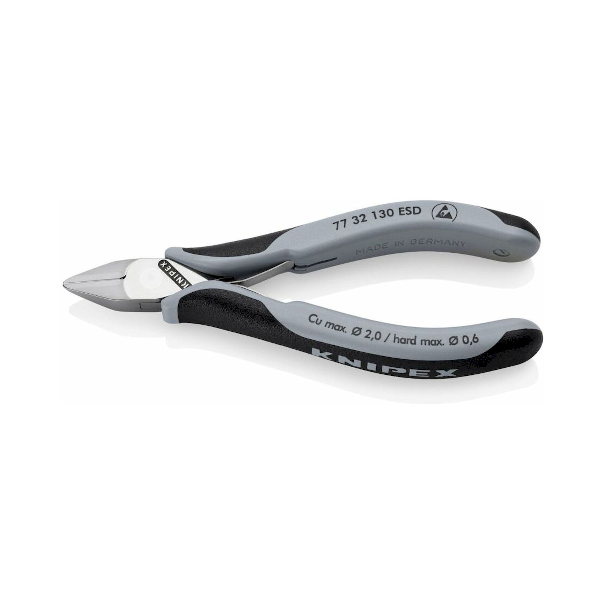 Knipex 77 32 130 ESD. ESD Elektronik-Seitenschneider, mit spitzem Kopf, mit kleiner Facette, 130 mm
