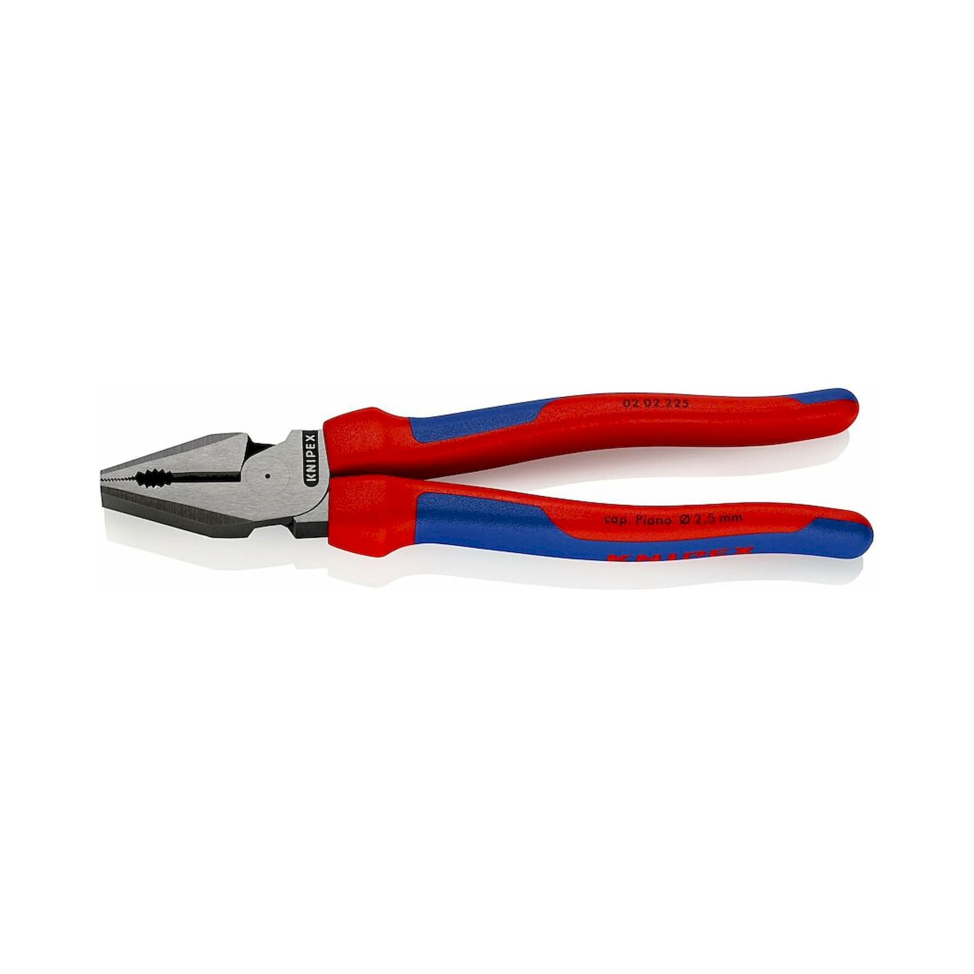 Knipex 02 02 225 SB. Kraft-Kombizange mit Mehrkomponenten-Hüllen, schwarz atramentiert, 225 mm (SB-Karte/Blister)