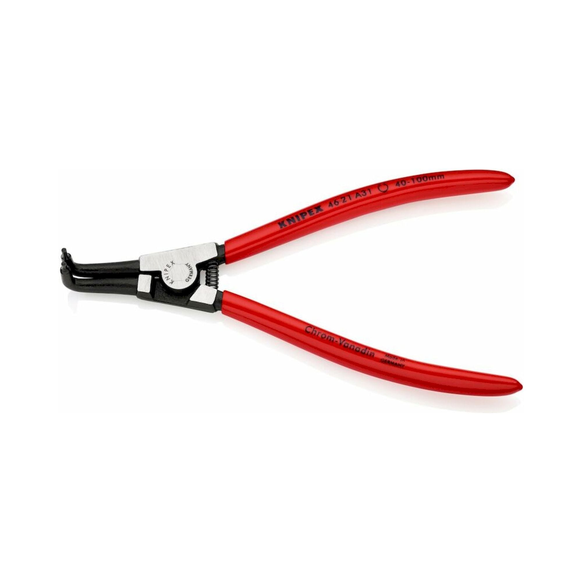Knipex 46 21 A31 SB. Sicherungsringzange für Außenringe auf Wellen mit Kunststoff überzogen, 90° abgewinkelt, schwarz atramentiert, 200 mm (SB-Karte/Blister)