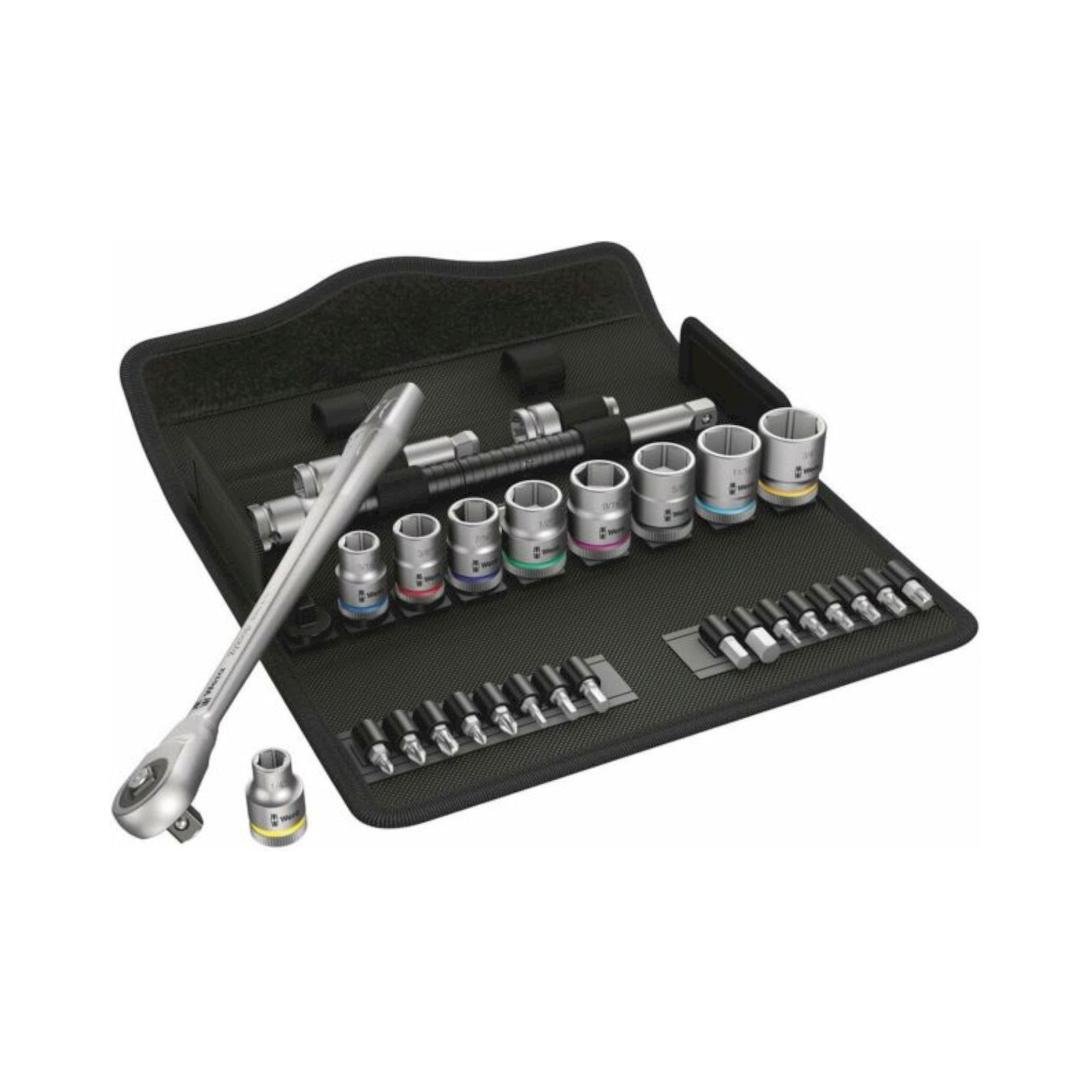 Wera 05004050001. Metal-Knarrensatz, Durchsteckvierkant, 3/8"-Antrieb, zöllig, 29-teilig