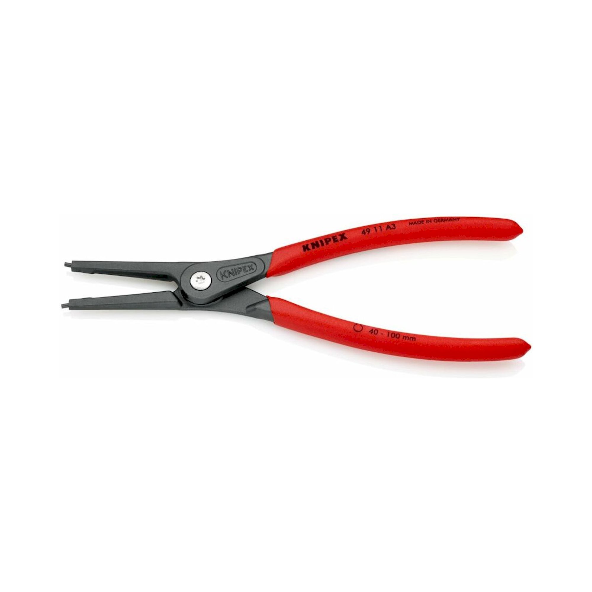 Knipex 49 11 A3 SB. Präzisions-Sicherungsringzange für Außenringe auf Wellen mit rutschhemmendem Kunststoff überzogen, grau, atramentiert 225 mm (SB-Karte/Blister)