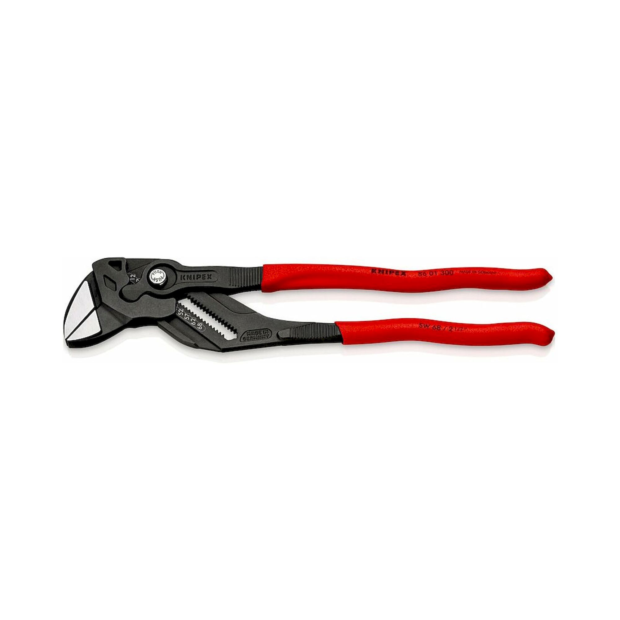 Knipex 86 01 300 SB. Zangenschlüssel Zange und Schraubenschlüssel in einem Werkzeug mit rutschhemmendem Kunststoff überzogen, grau, atramentiert, 300 mm (SB-Karte/Blister)