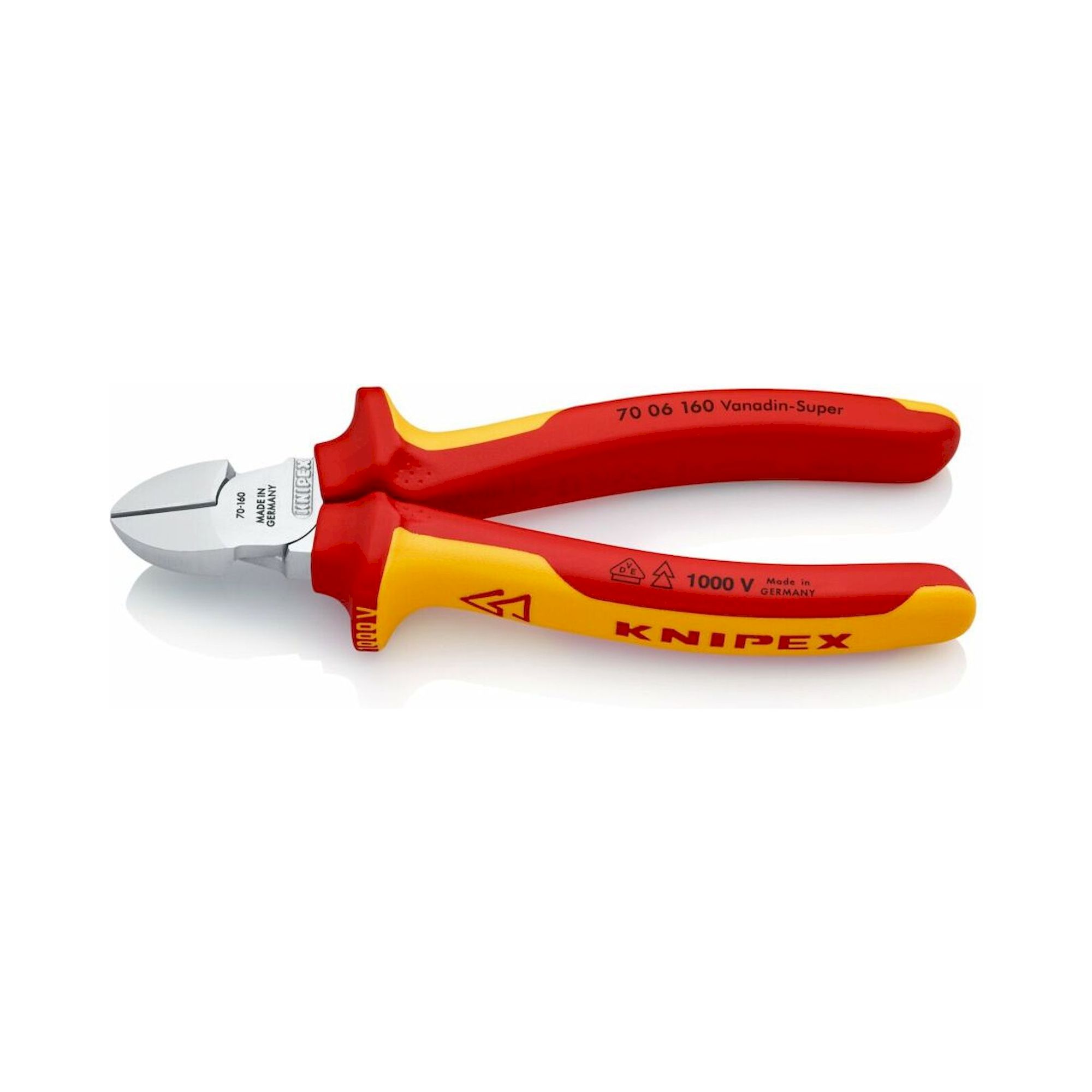 Knipex 70 06 160 SB. Seitenschneider, isoliert, mit Mehrkomponenten-Hüllen, VDE-geprüft, verchromt, 160 mm (SB-Karte/Blister)