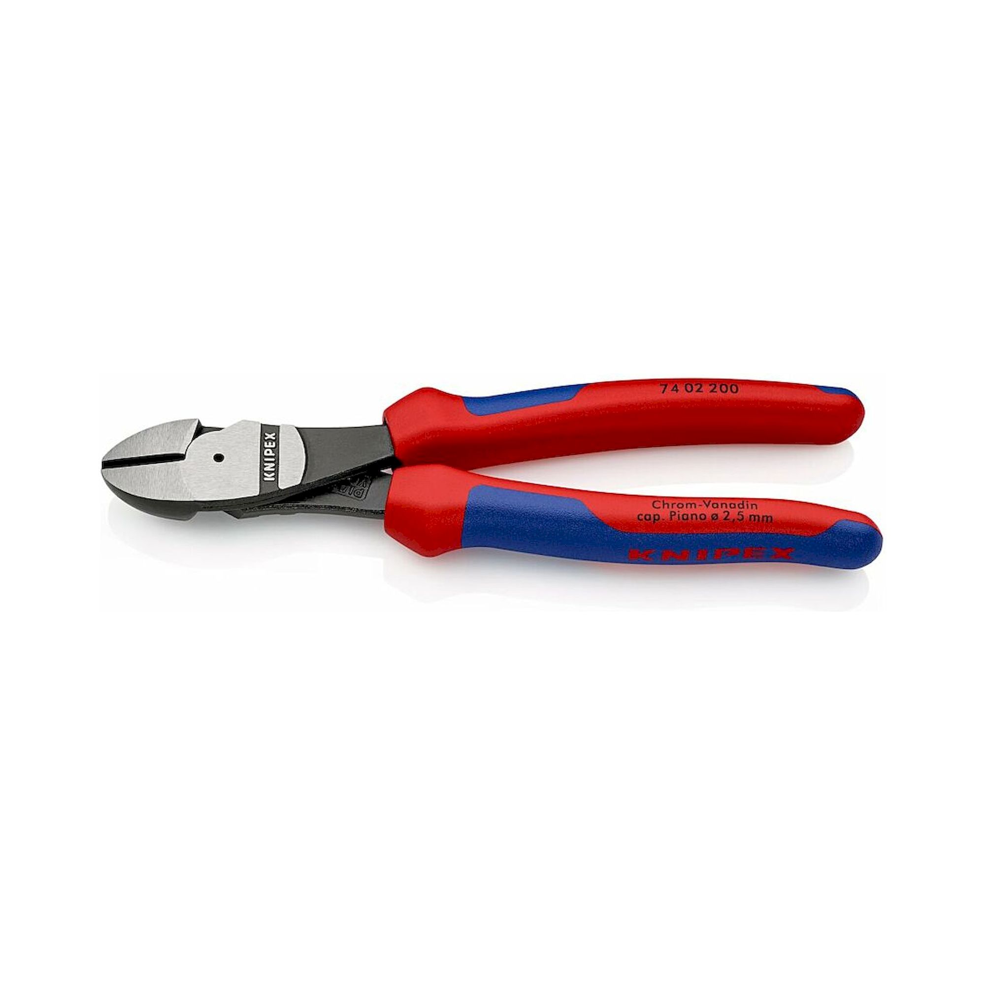 Knipex 74 02 200 SB. Kraft-Seitenschneider mit Mehrkomponenten-Hüllen, schwarz atramentiert, 200 mm (SB-Karte/Blister)
