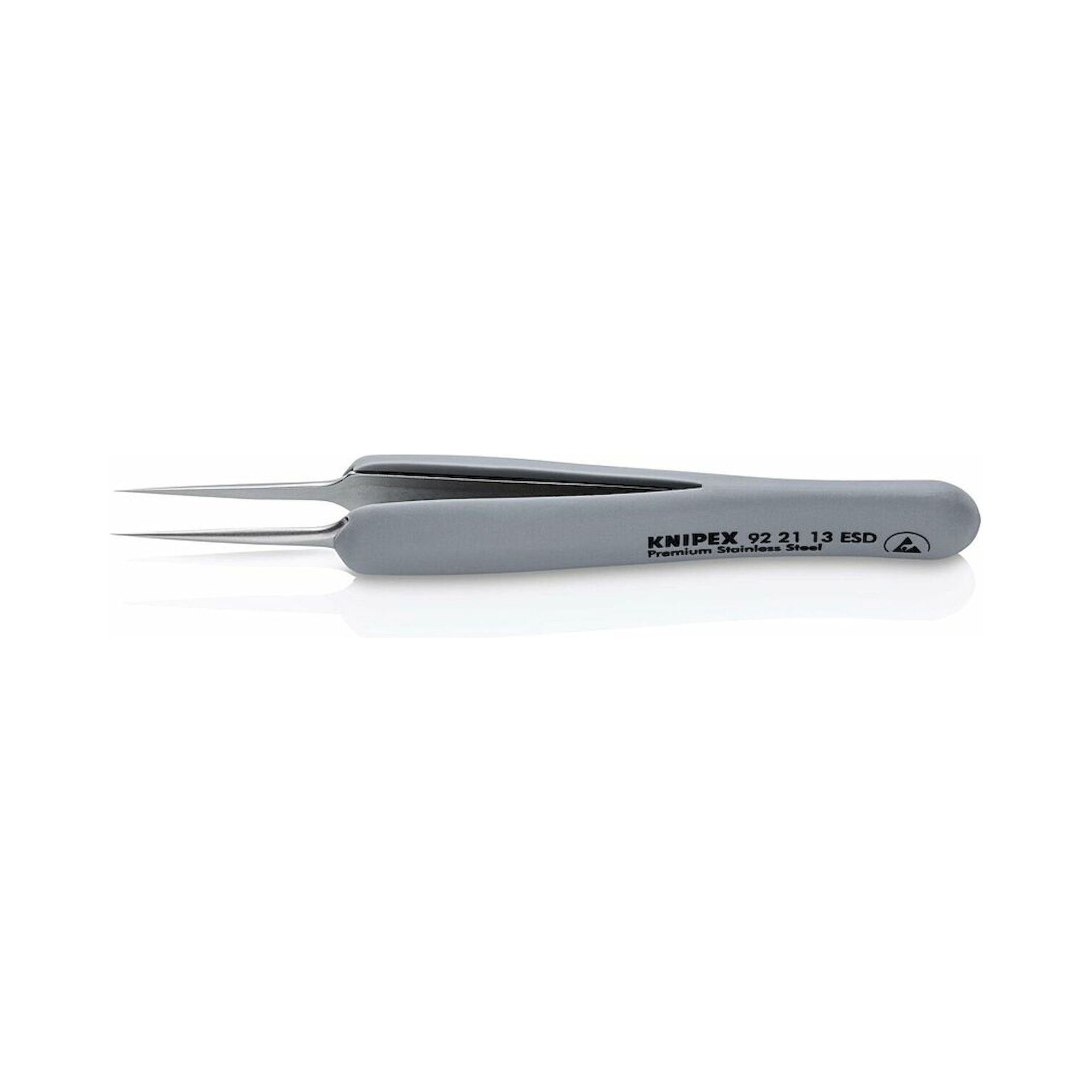 Knipex 92 21 13 ESD. ESD Präzisionspinzette mit gummiertem Griff, glatt, spitz, 112 mm