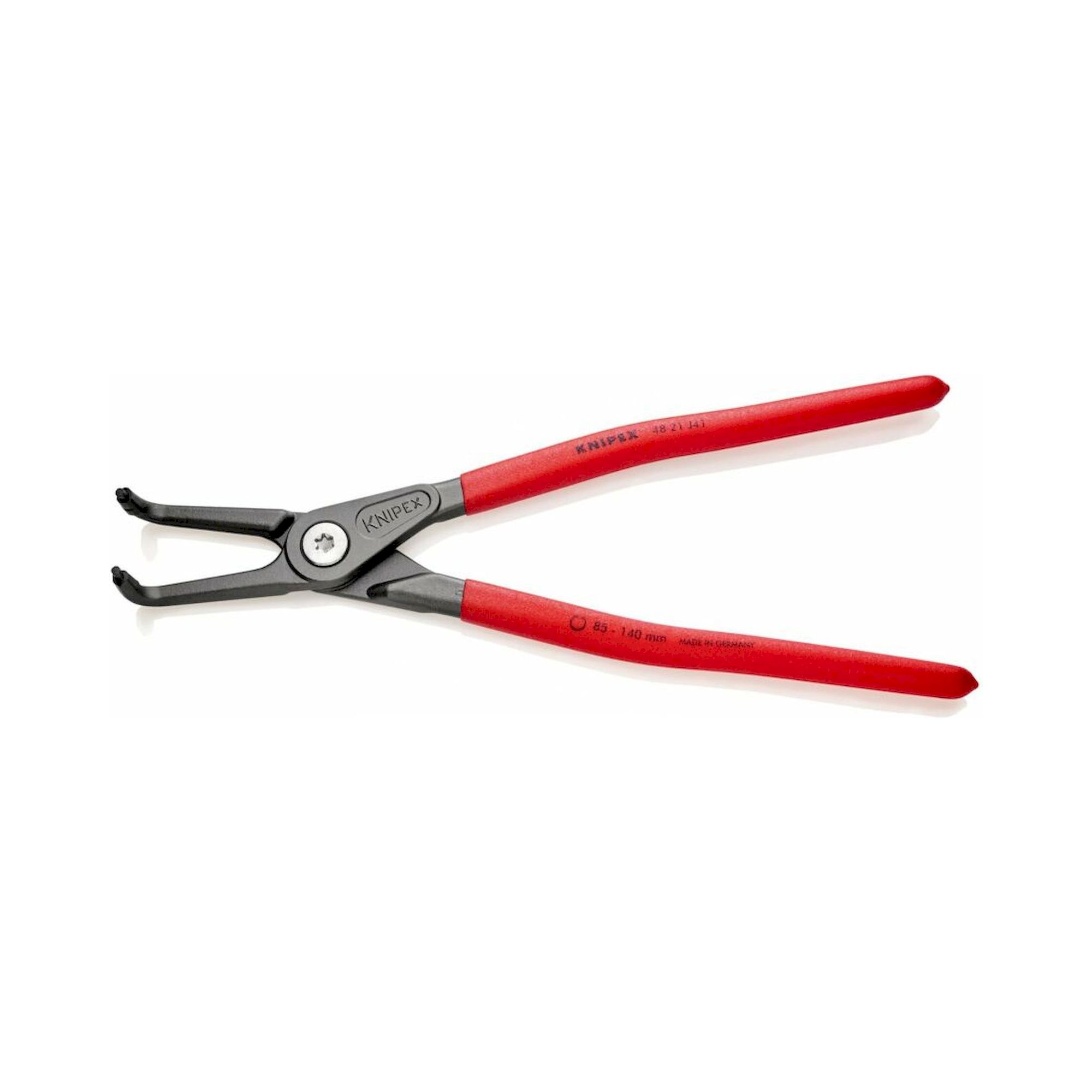 Knipex 48 21 J41 SB. Präzisions-Sicherungsringzange für Innenringe in Bohrungen mit rutschhemmendem Kunststoff überzogen, 90° abgewinkelt, grau, atramentiert 305 mm (SB-Karte/Blister)