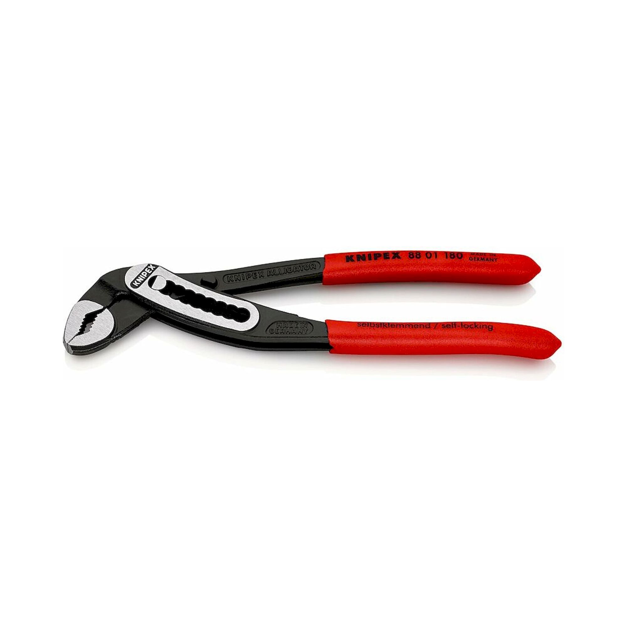 Knipex 88 01 180 SB. Alligator® Wasserpumpenzange mit rutschhemmendem Kunststoff überzogen, schwarz atramentiert, 180 mm (SB-Karte/Blister)
